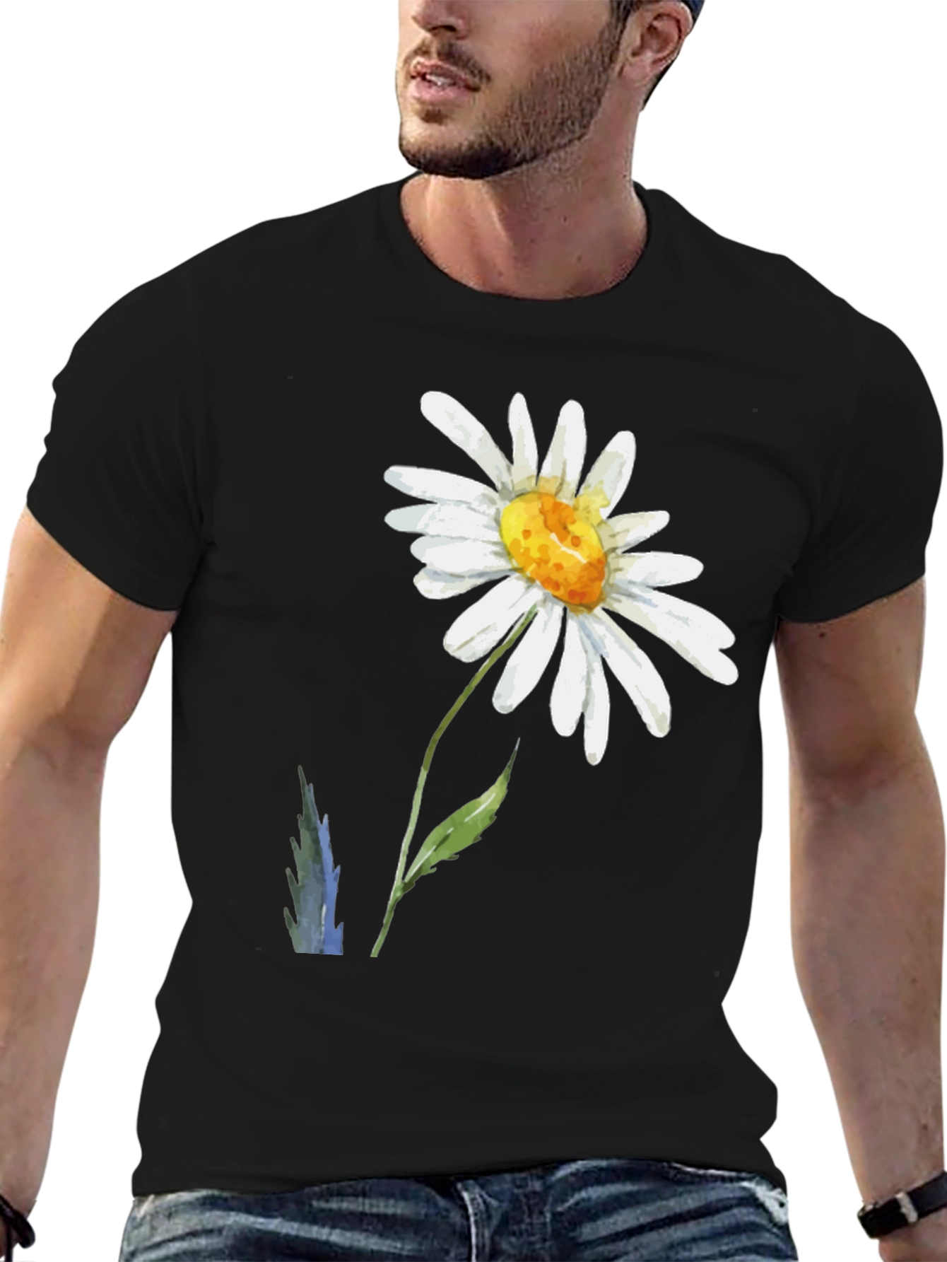 Black Daisy Flower Black T-Shirt view 6