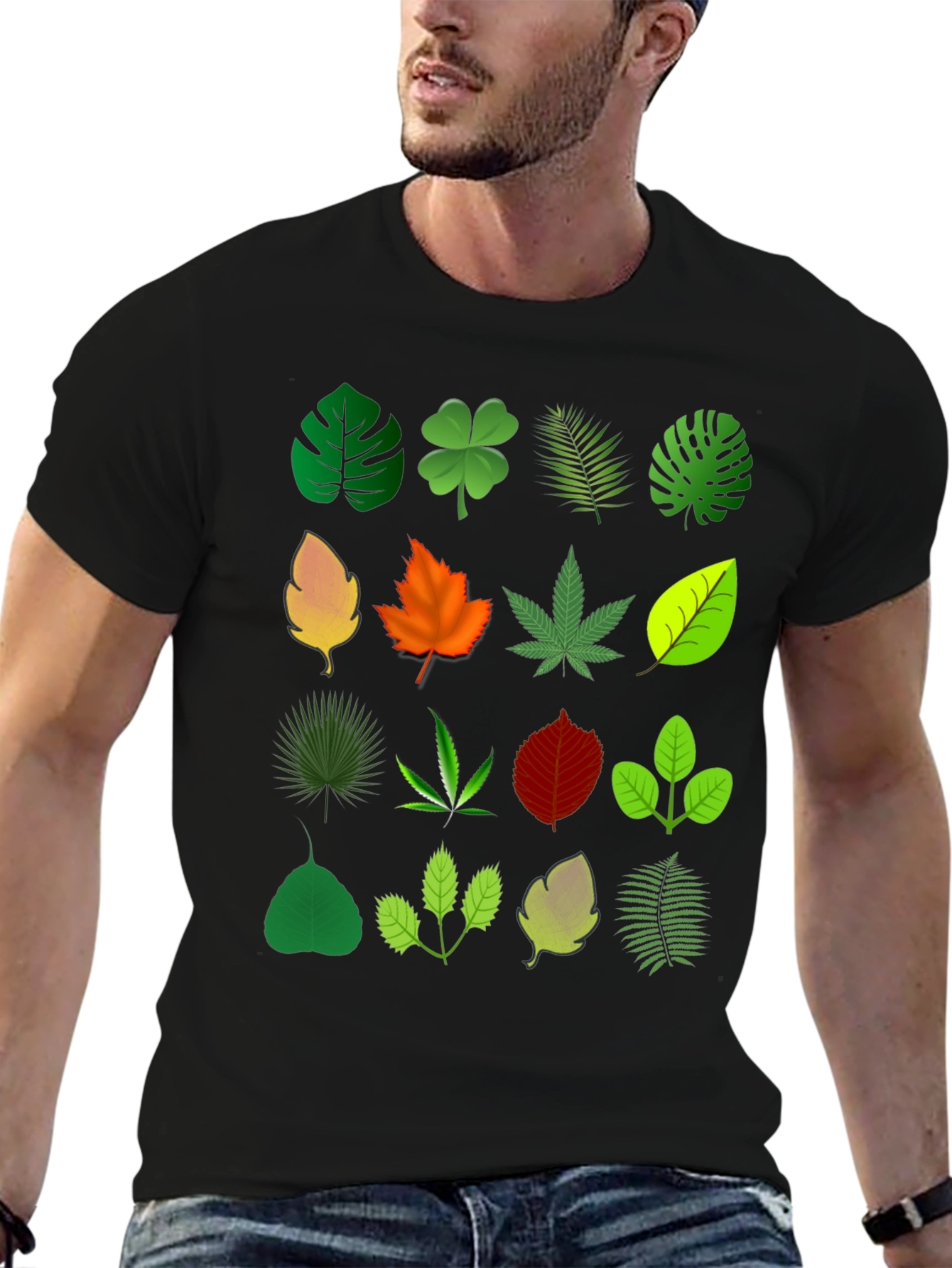 Black Leaf Pattern T-Shirt view 6