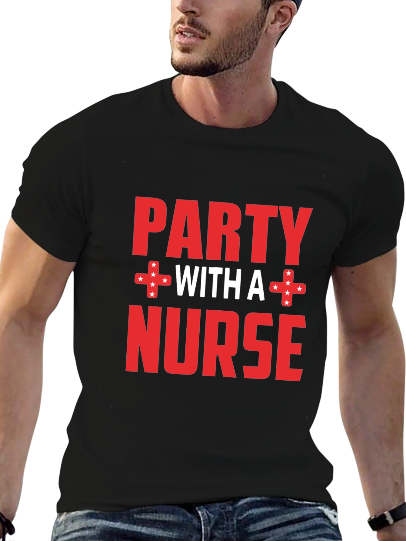Black Party With a Nurse T-Shirt, Novelty Graphic Tee view 6