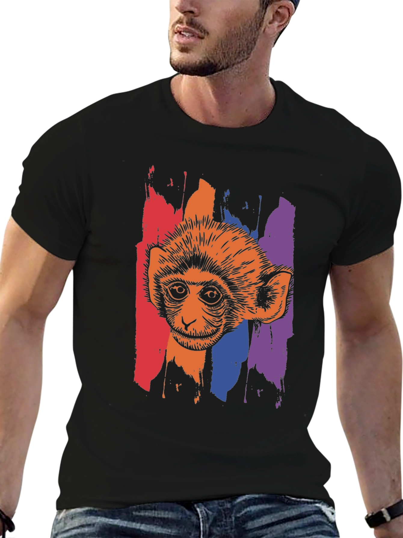 Black Monkey Graphic Print Black T-Shirt view 6