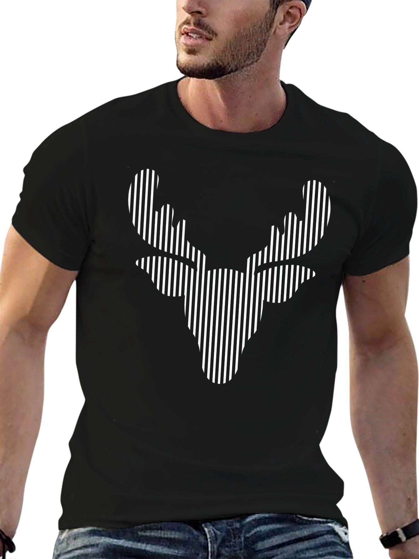 Black Stripped Deer Head Graphic Tee view 6