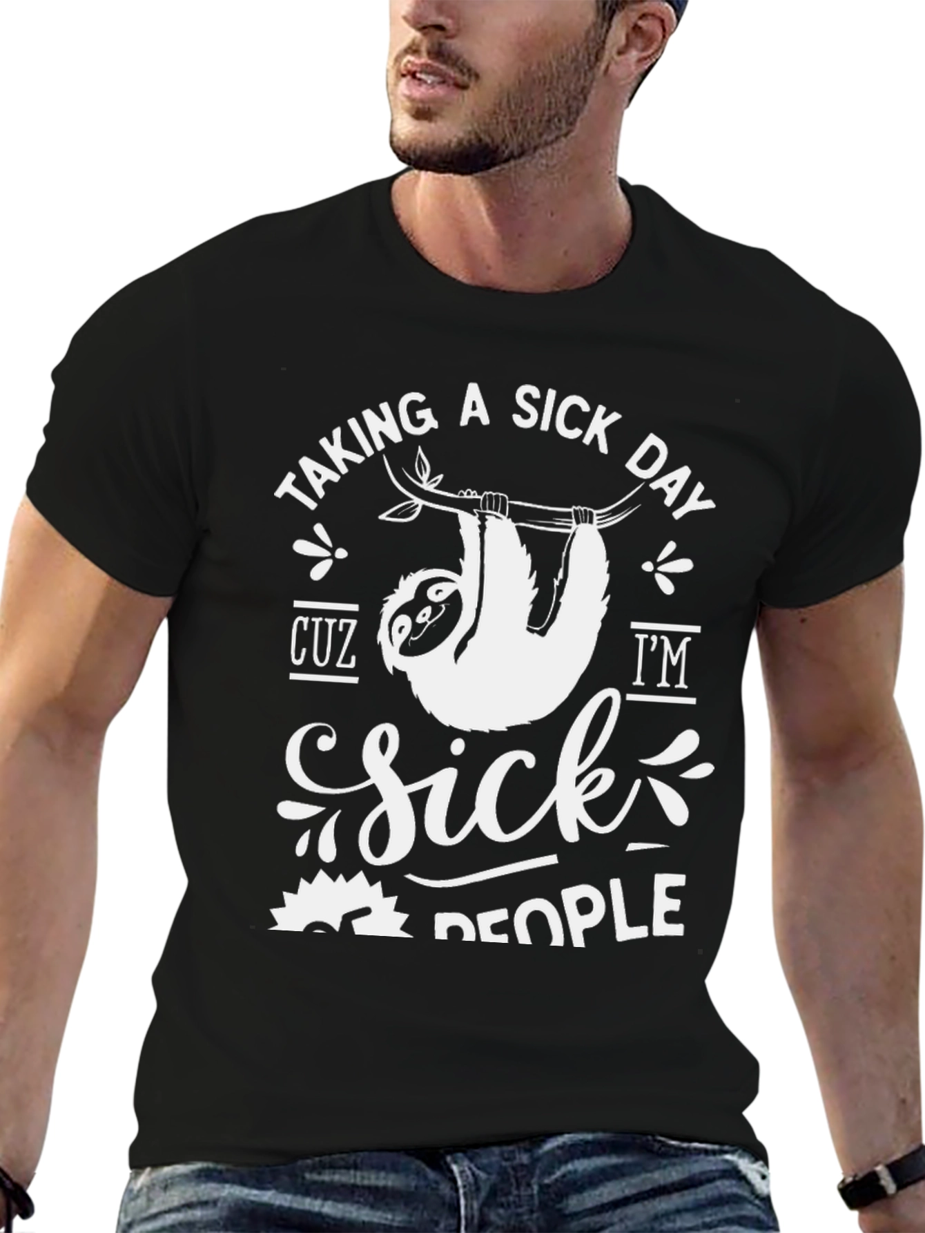 Black Sick Day Sloth T-Shirt - Lazy Days view 6