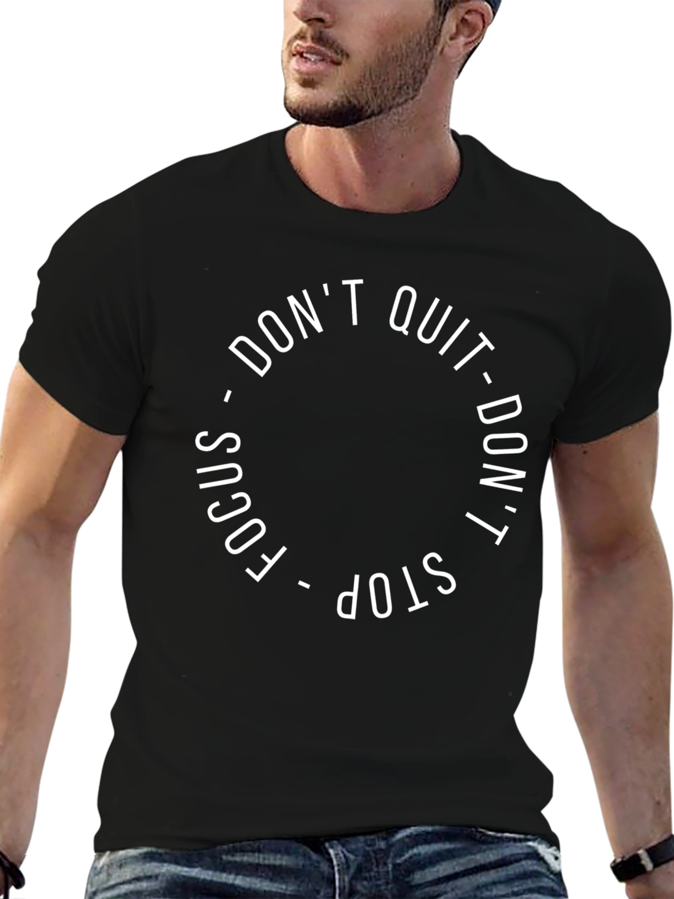 Black Motivational Graphic Tee - Don't Quit, Focus, Don't Stop view 6