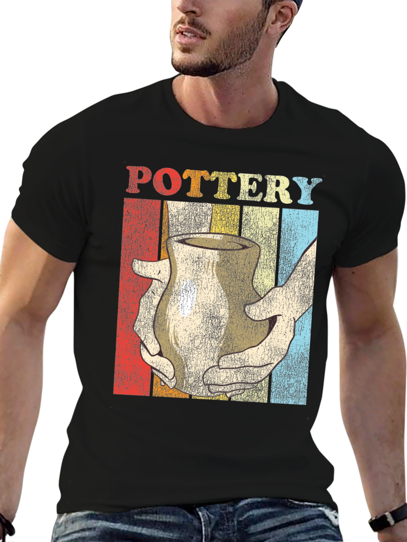 Black Retro Pottery T-Shirt - Vintage Style Ceramic Art Tee view 6