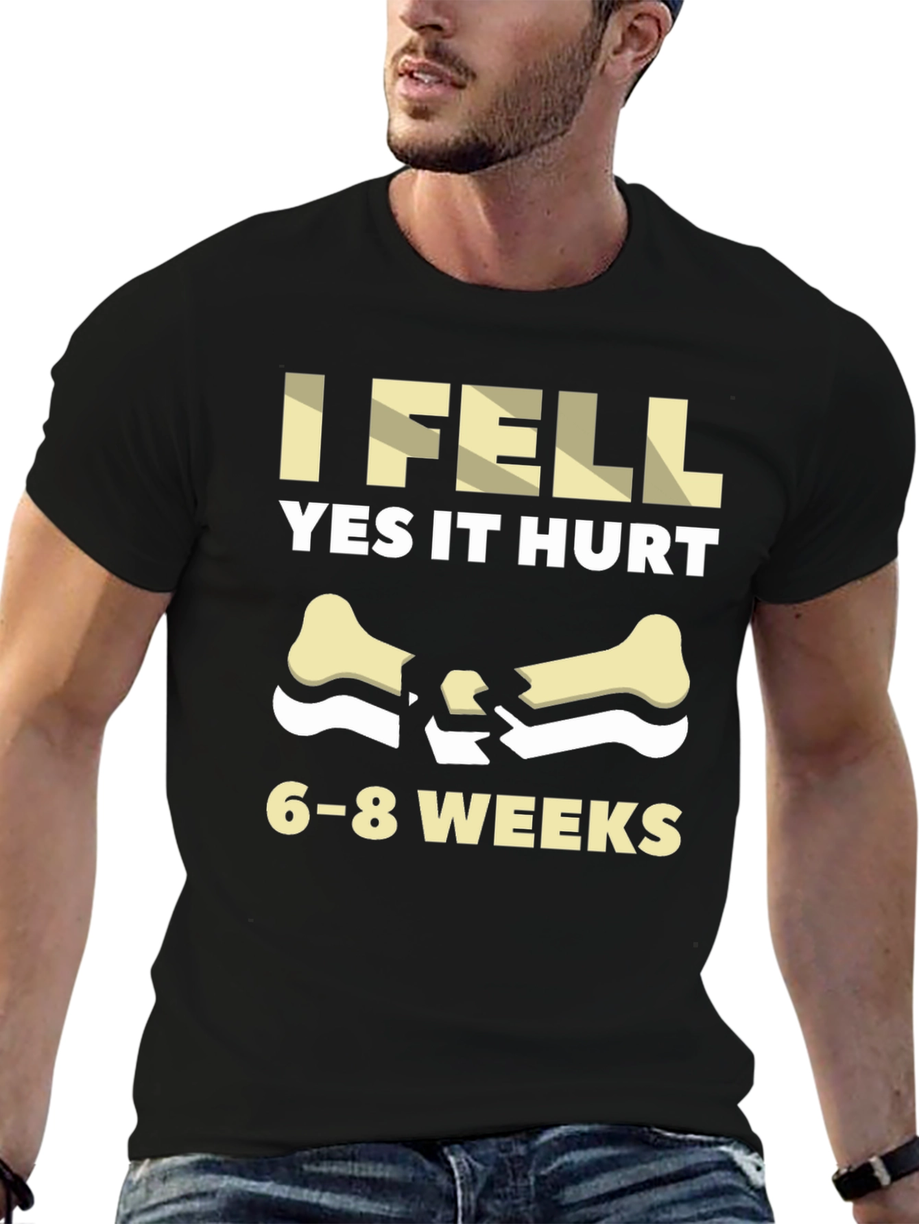 Black I Fell Yes It Hurt Funny Broken Bone Get Well Soon Black T-Shirt view 6