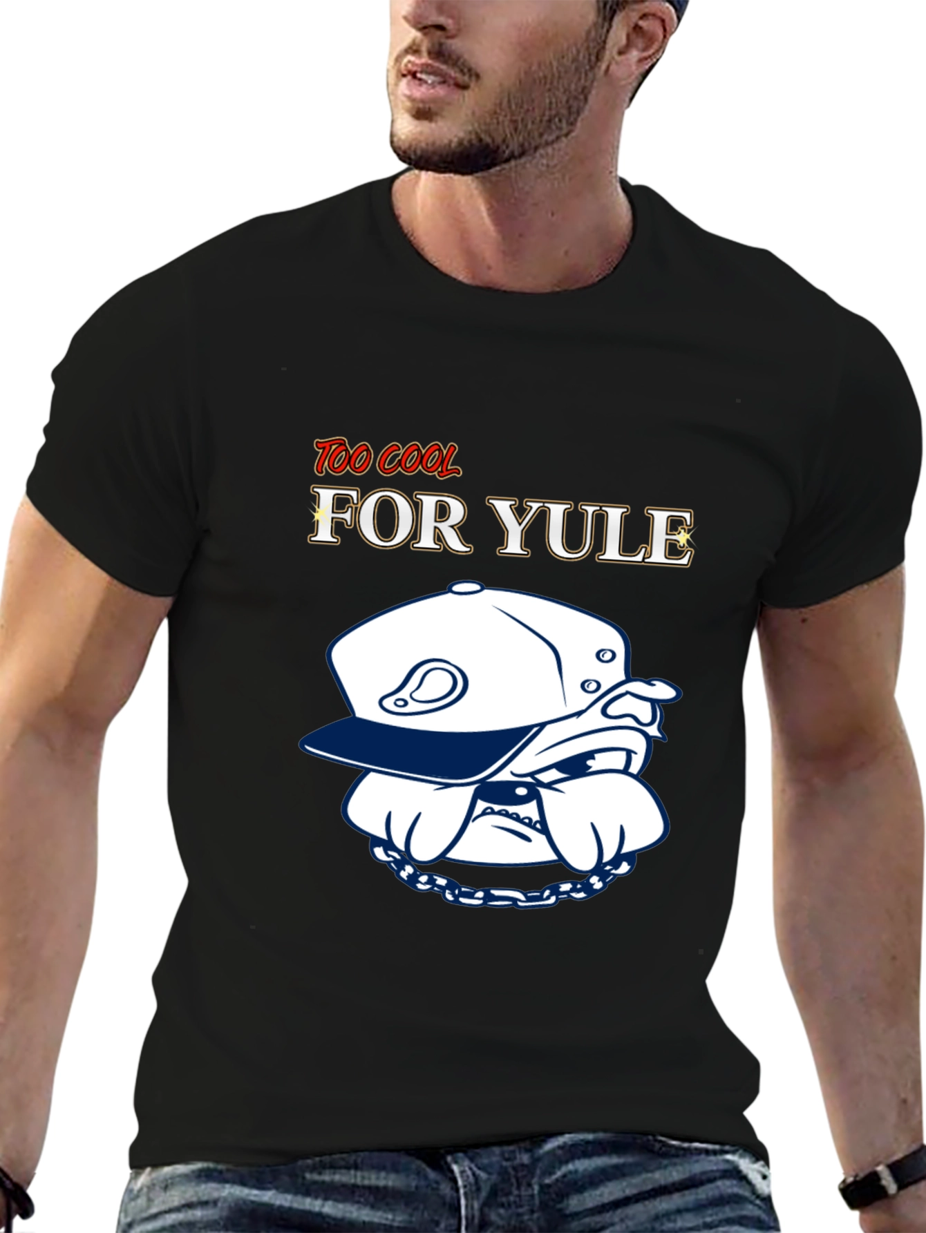Black Too Cool For Yule T-Shirt: Bulldog Style view 6