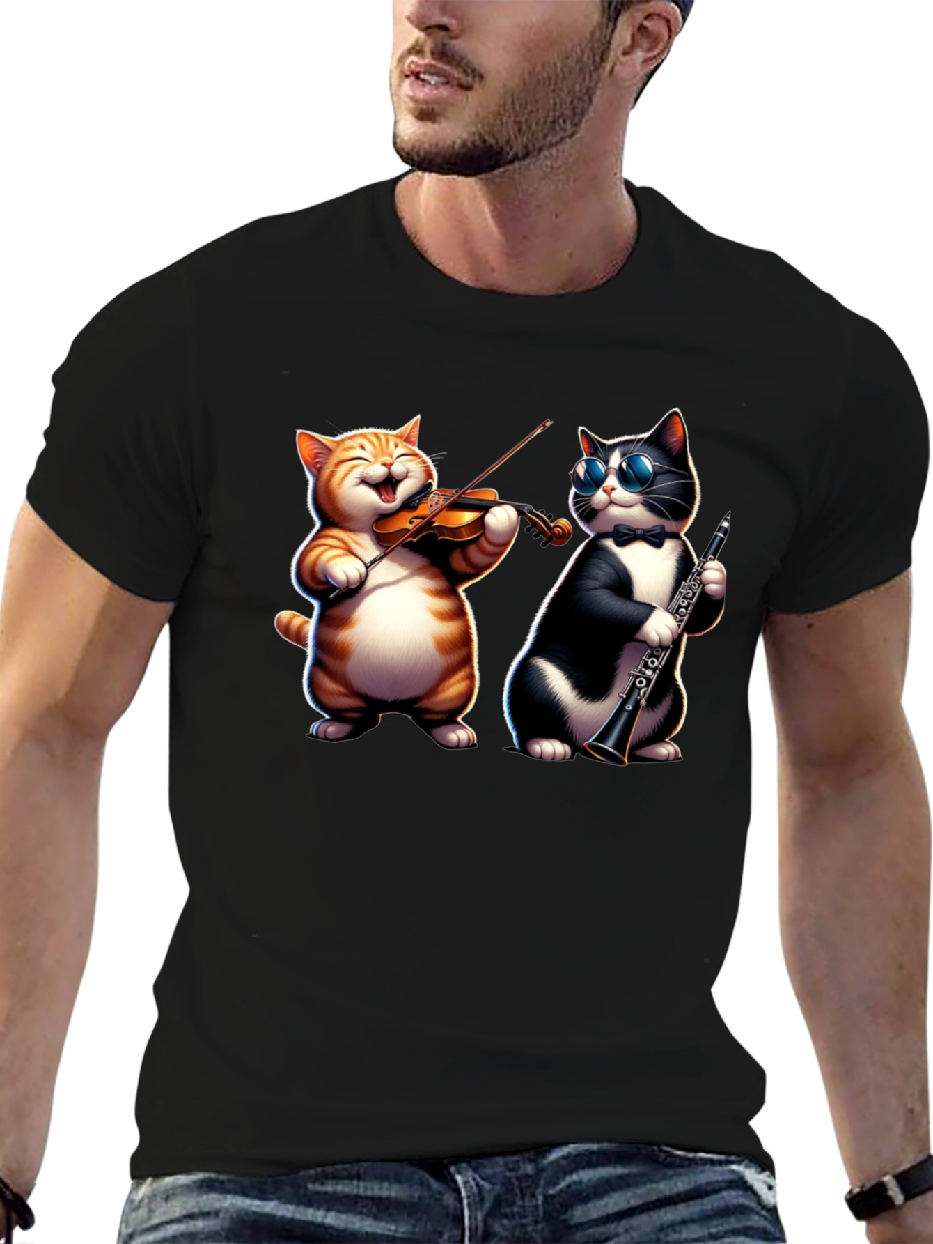 Black Musical Cats Black Graphic T-Shirt view 6