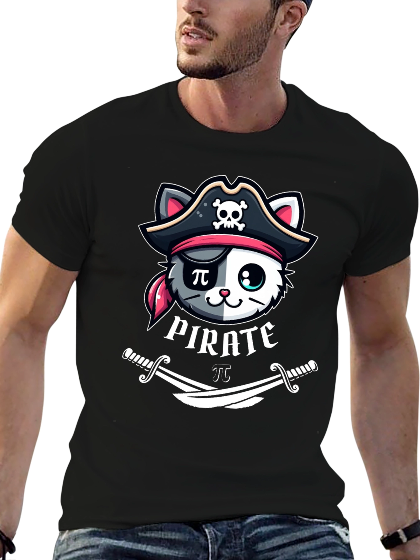 Black Pirate Cat T-Shirt - Funny Cartoon Tee view 6