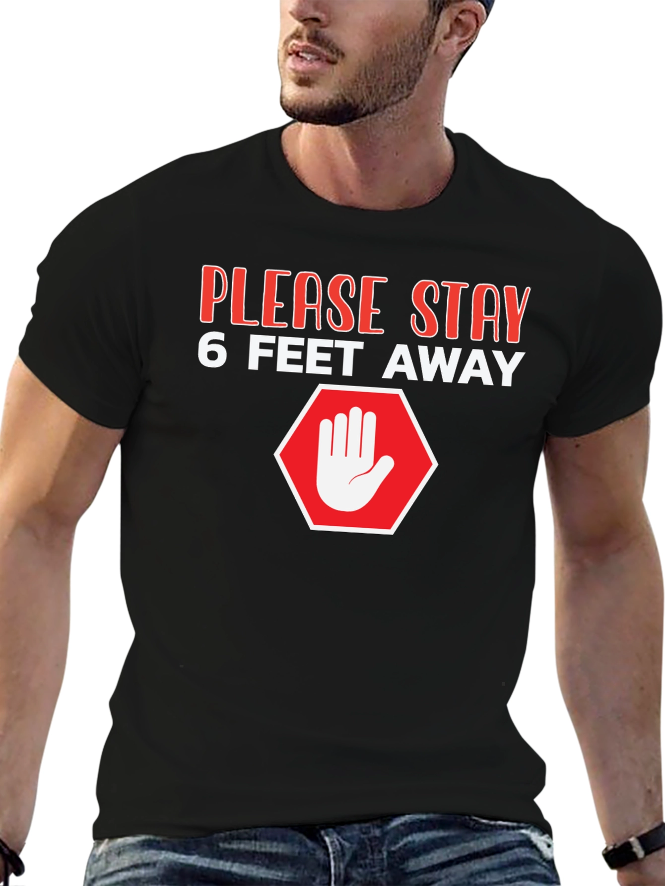 Black Stay Away Graphic Tee - Social Distancing T-Shirt view 6