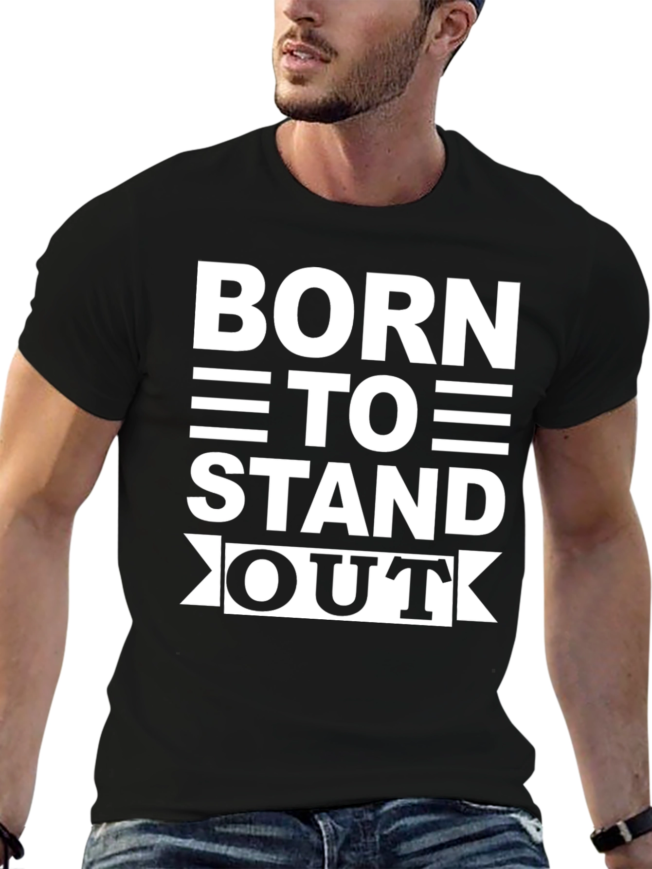Black Born to Stand Out Graphic Tee - Bold Statement Shirt view 6