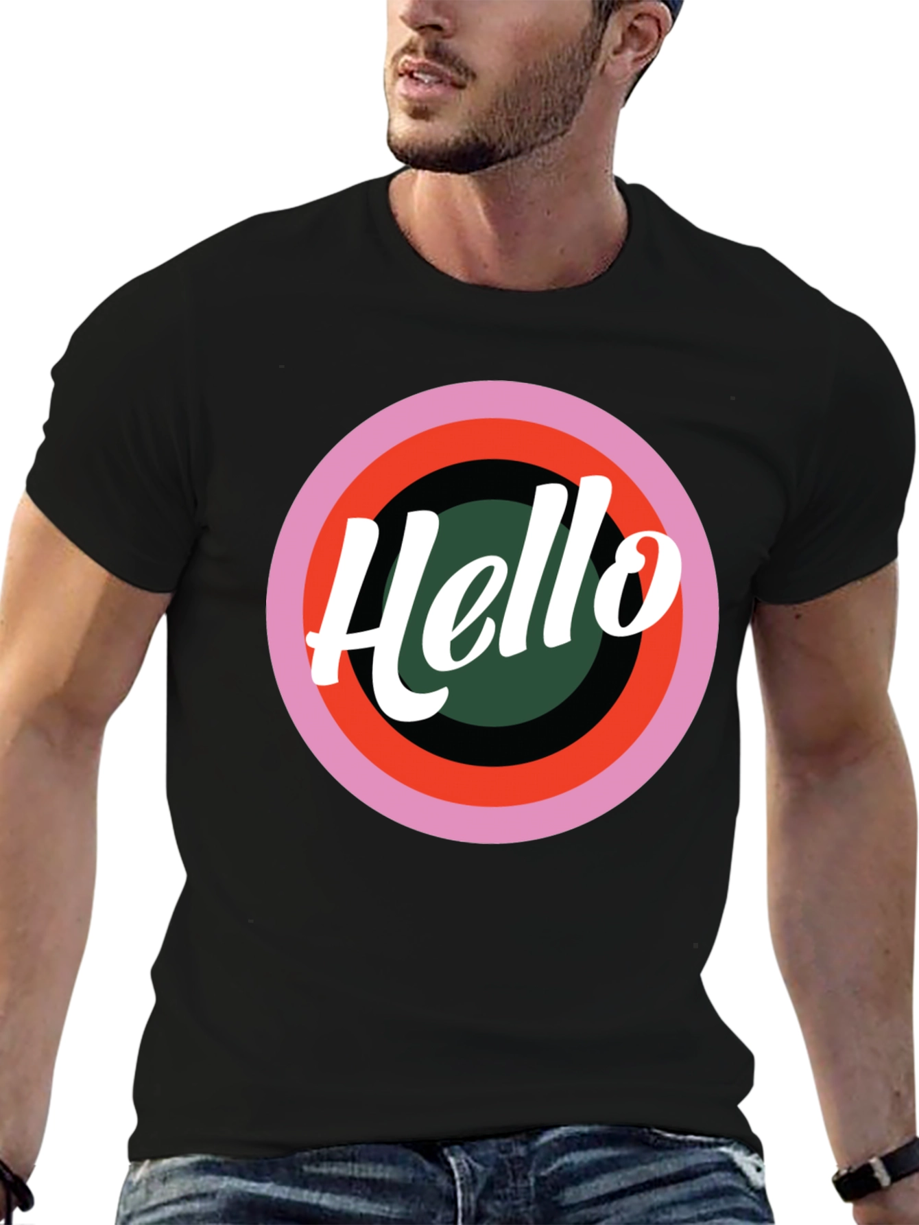 Black Hello Retro Graphic Tee - Stylish Casual T-Shirt view 6