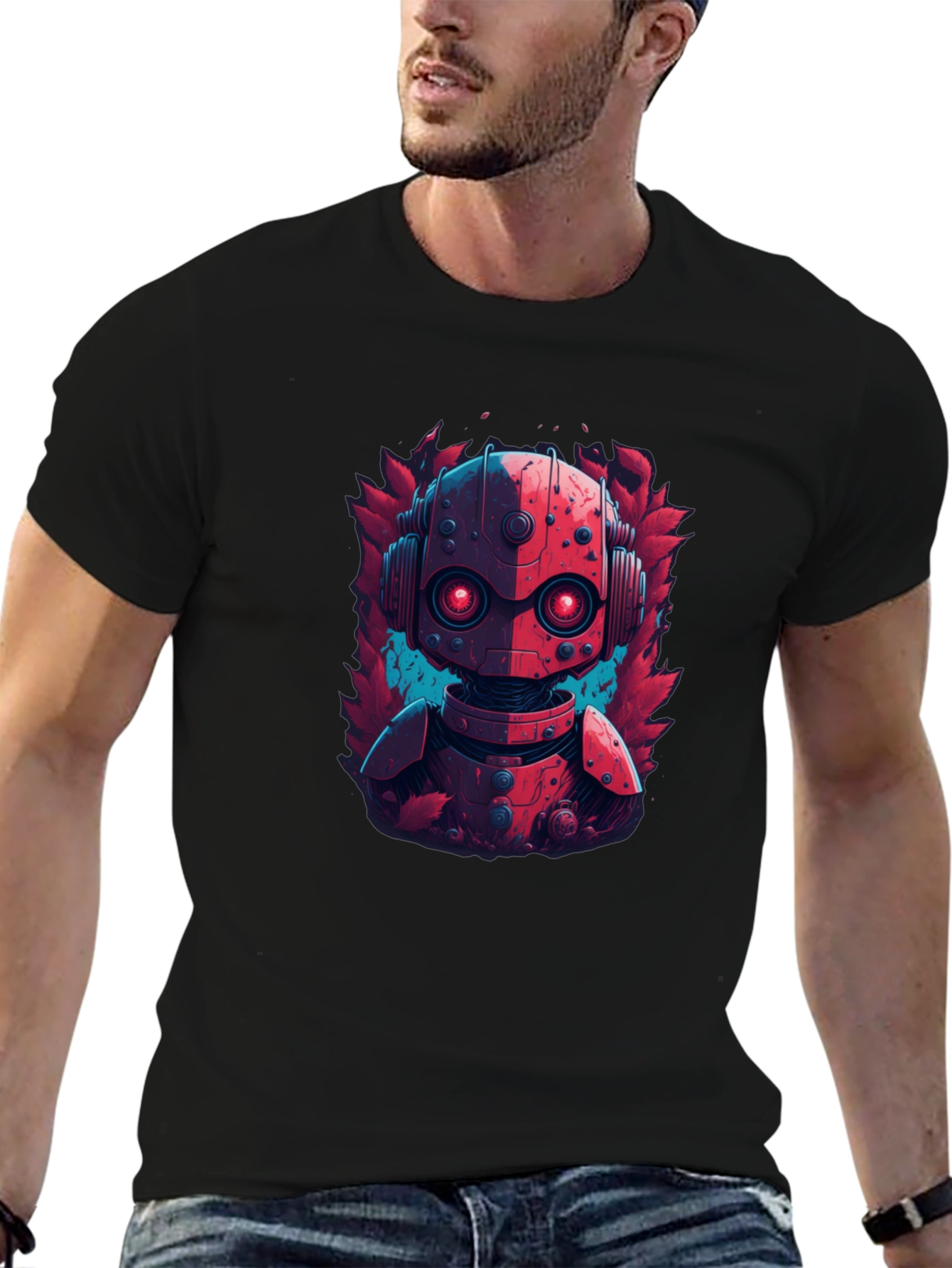 Black Robot Graphic Tee - Cool Design view 6
