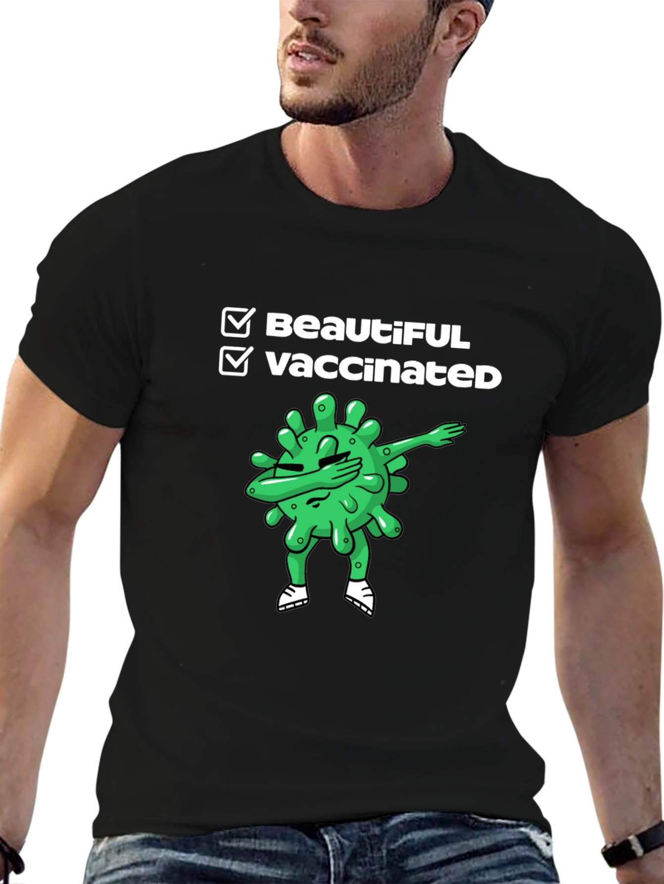 Black Beautiful & Vaccinated Black T-Shirt view 6