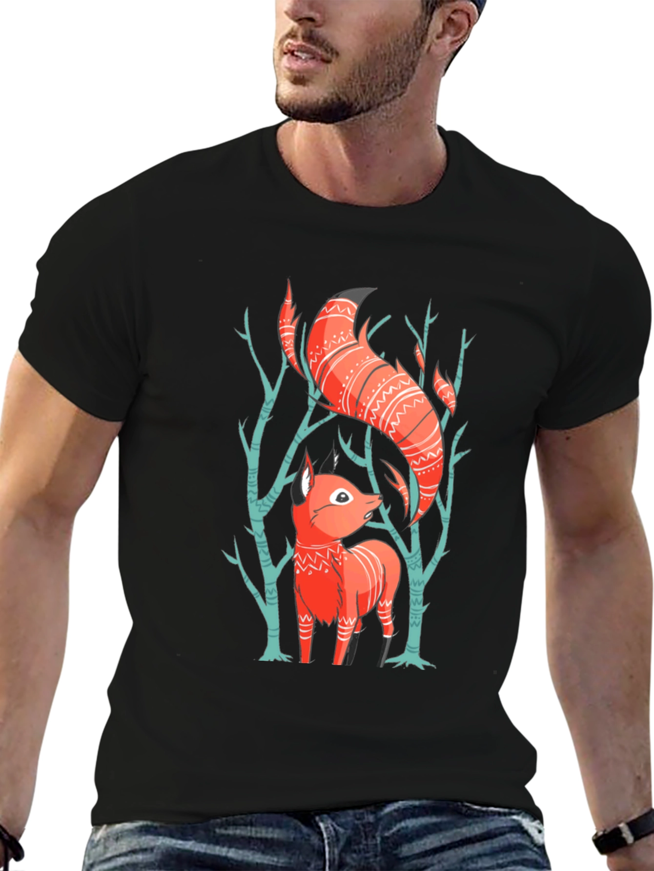 Black Fox Graphic Tee - Forest Animal Shirt view 6