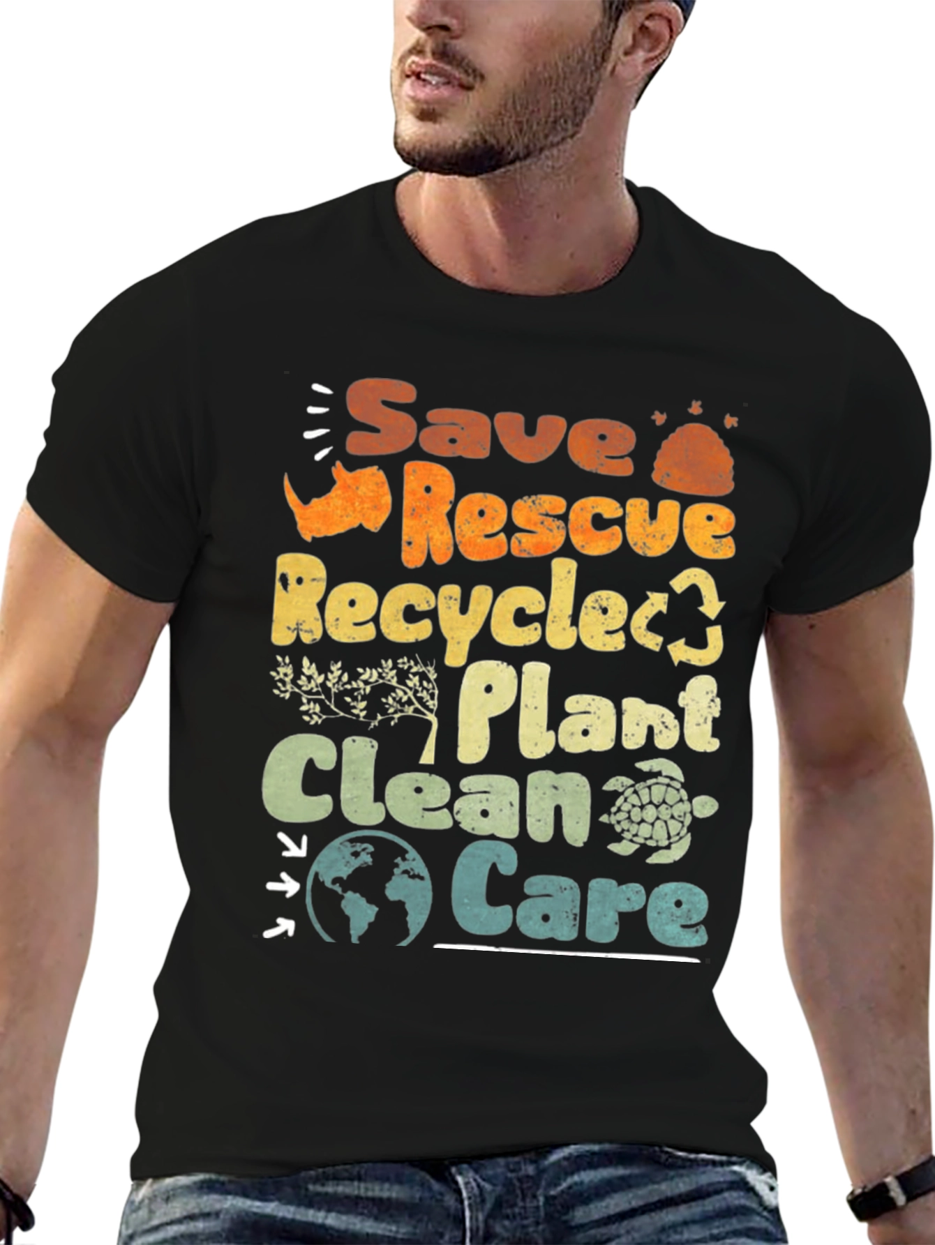 Black Eco-Friendly 'Save Rescue Recycle' Graphic T-Shirt view 6