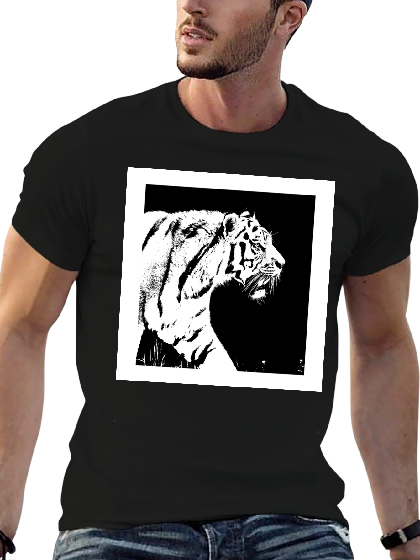 Black Tiger Graphic Tee - Black Cotton Shirt view 6