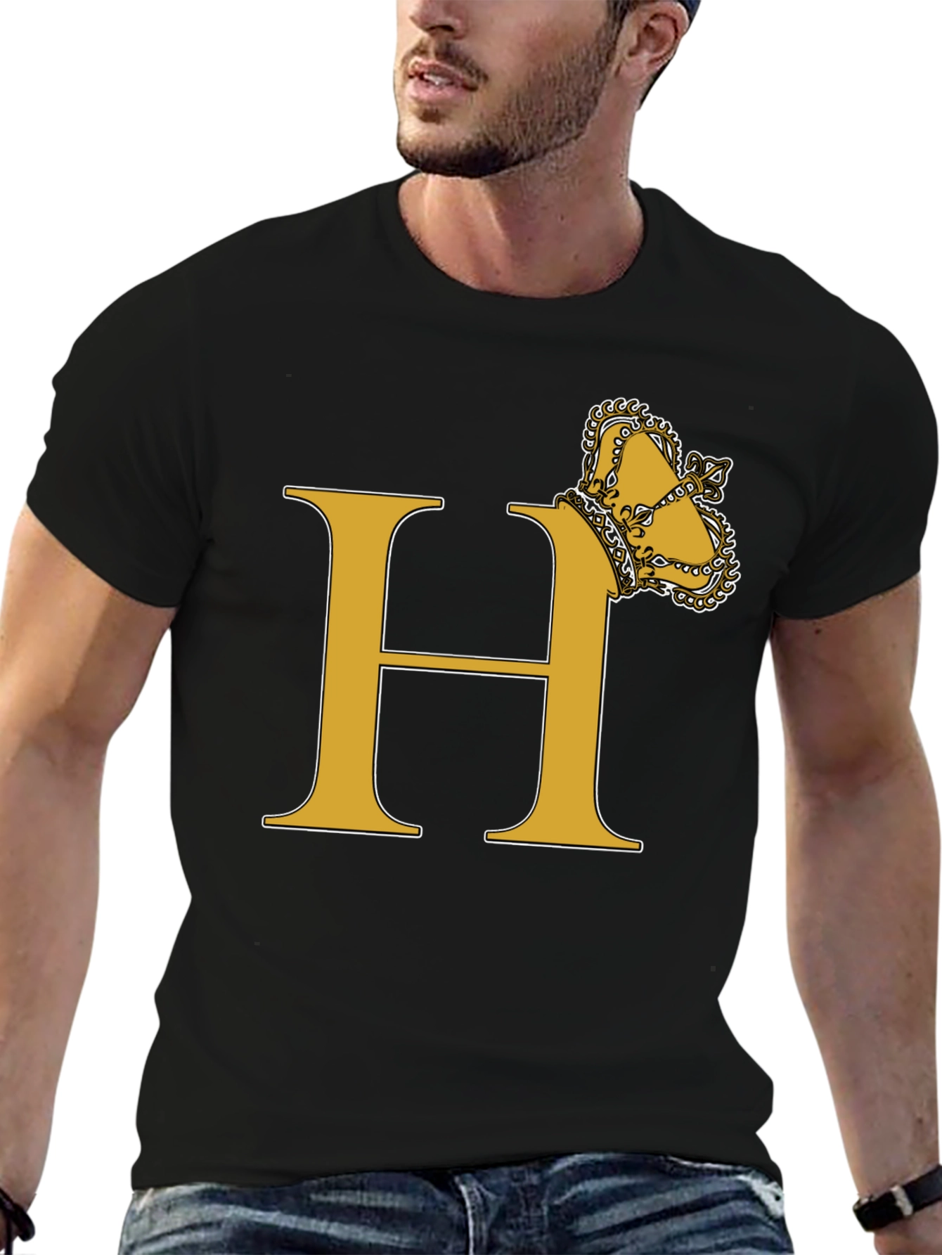 Black Crown Initial "H" T-Shirt - Stylish Monogram Tee view 6