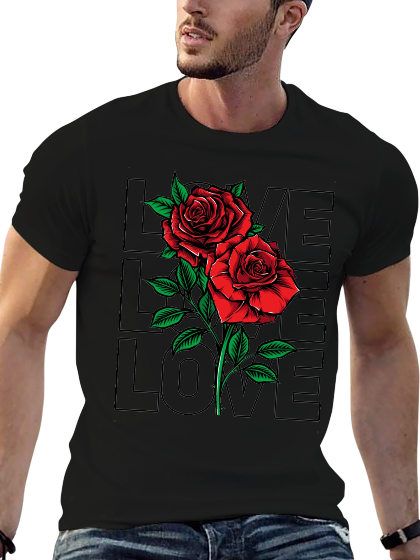 Black Rose Love Graphic T-Shirt - Men's Black Tee view 6