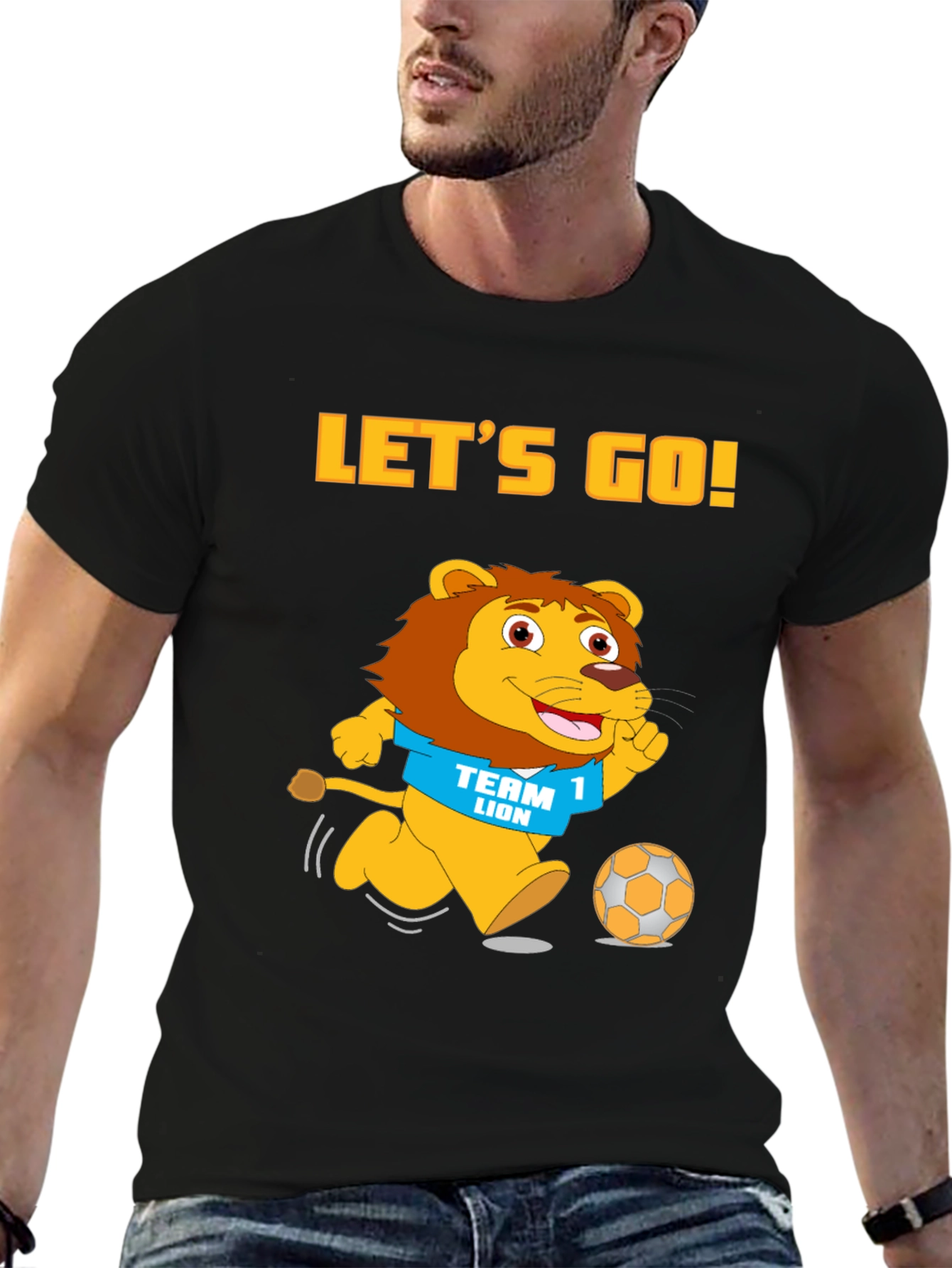 Black Let's Go Team Lion T-Shirt - Black Cotton Graphic Tee view 6