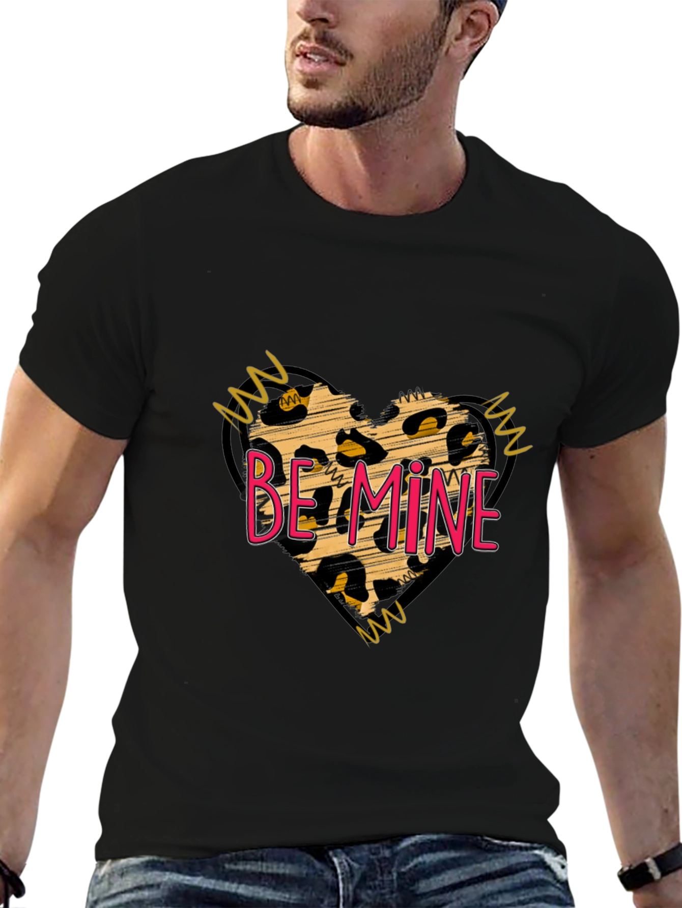 Black Leopard Heart Be Mine Valentine's T-Shirt view 6