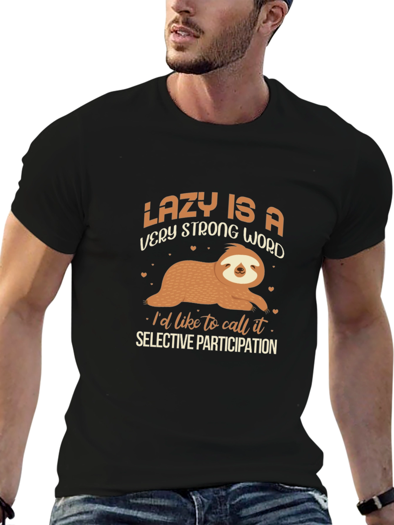 Black Lazy Sloth Graphic T-Shirt - Selective Participation view 6