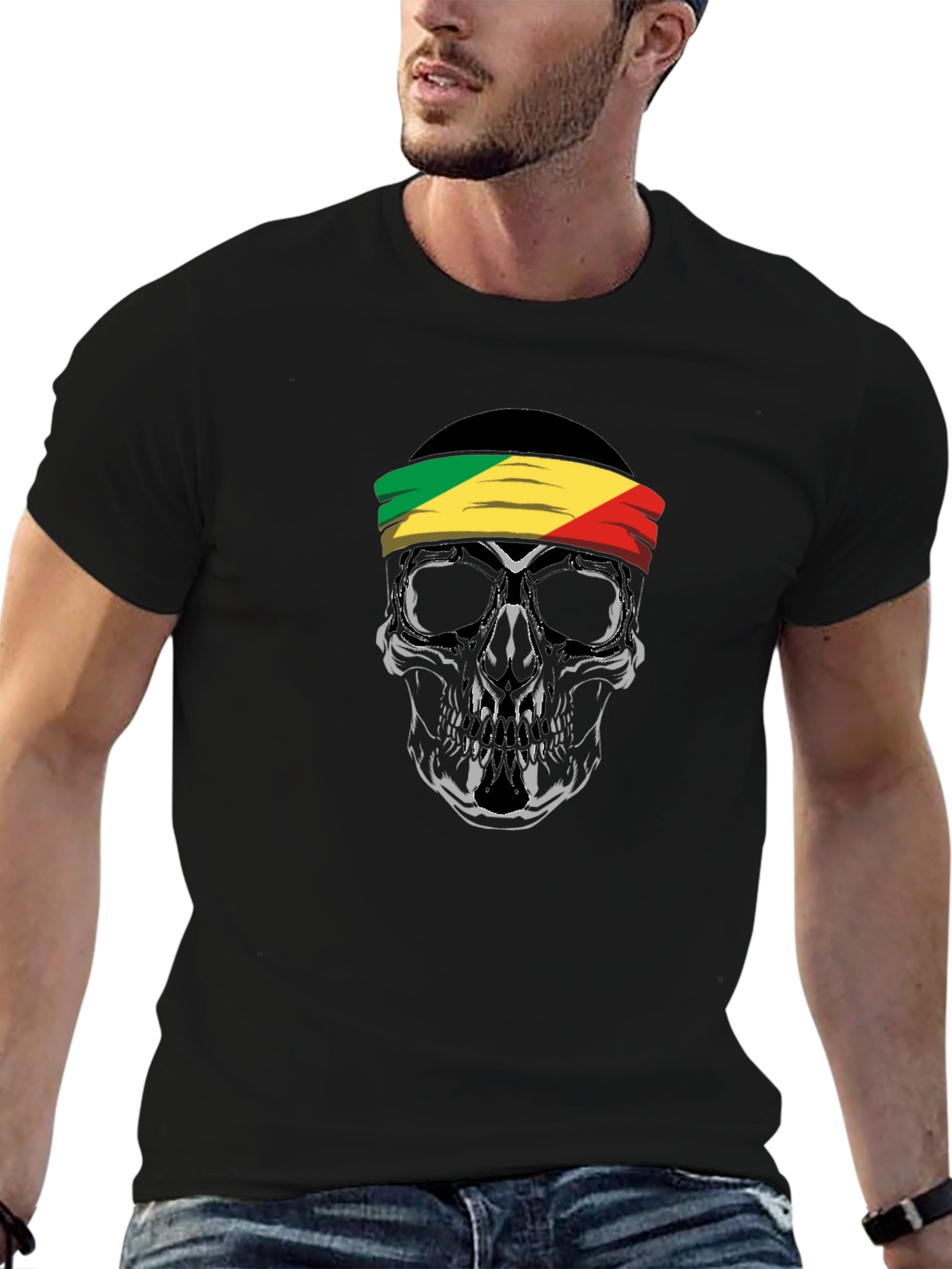 Black Skull Headband T-Shirt - Republic of Congo view 6