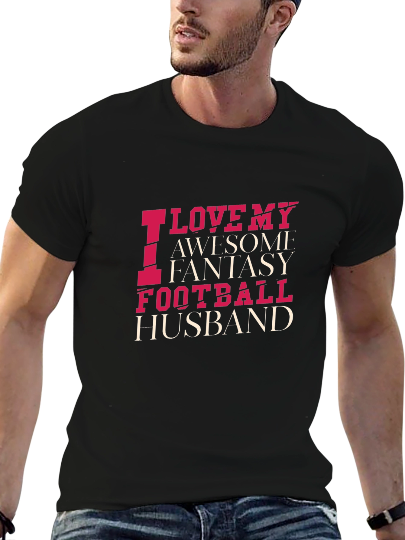 Black Funny Football Husband T-Shirt view 6