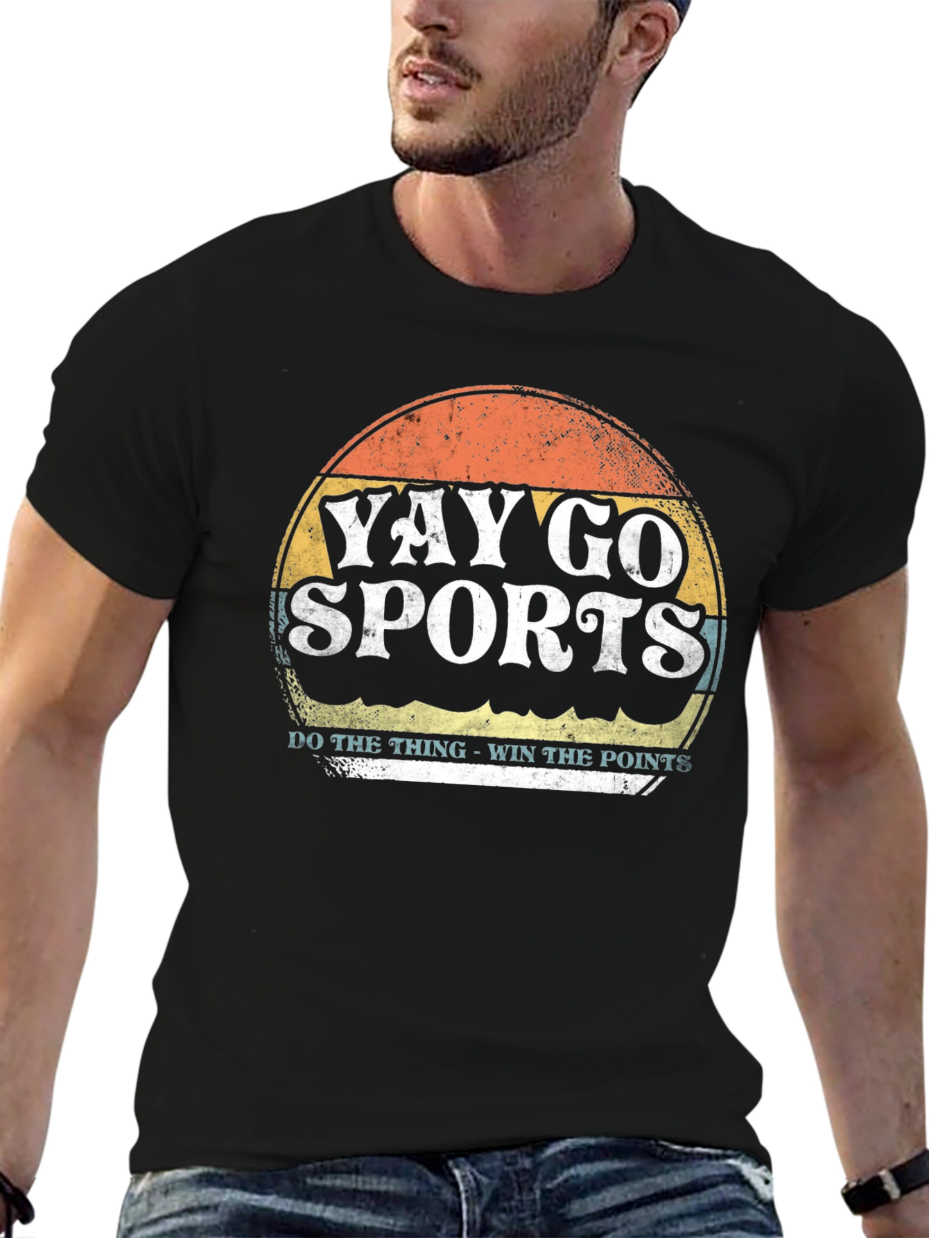 Black Yay Go Sports Tee - Retro Style Graphic T-Shirt view 6