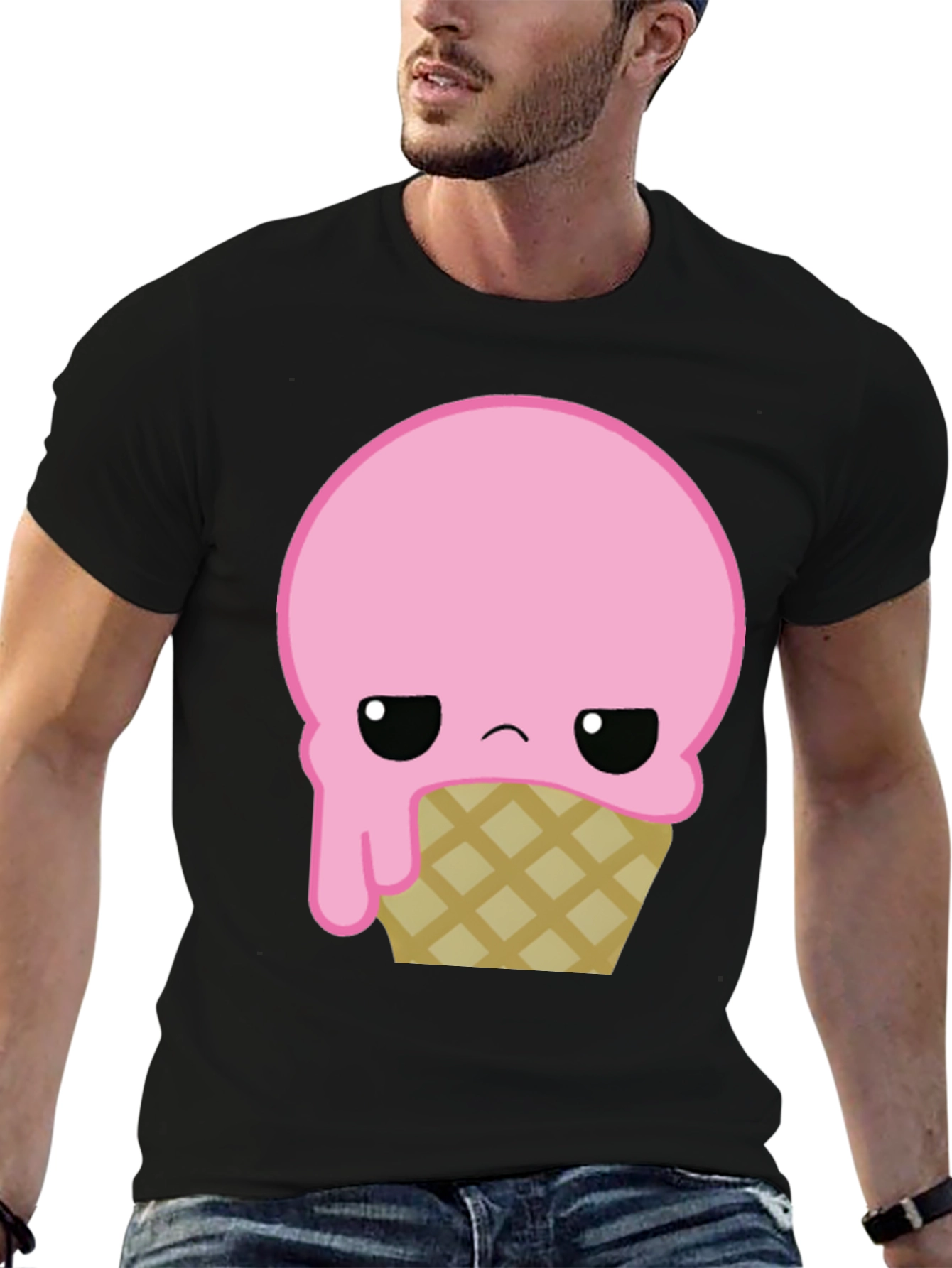 Black Sad Ice Cream Cone Graphic T-Shirt view 6