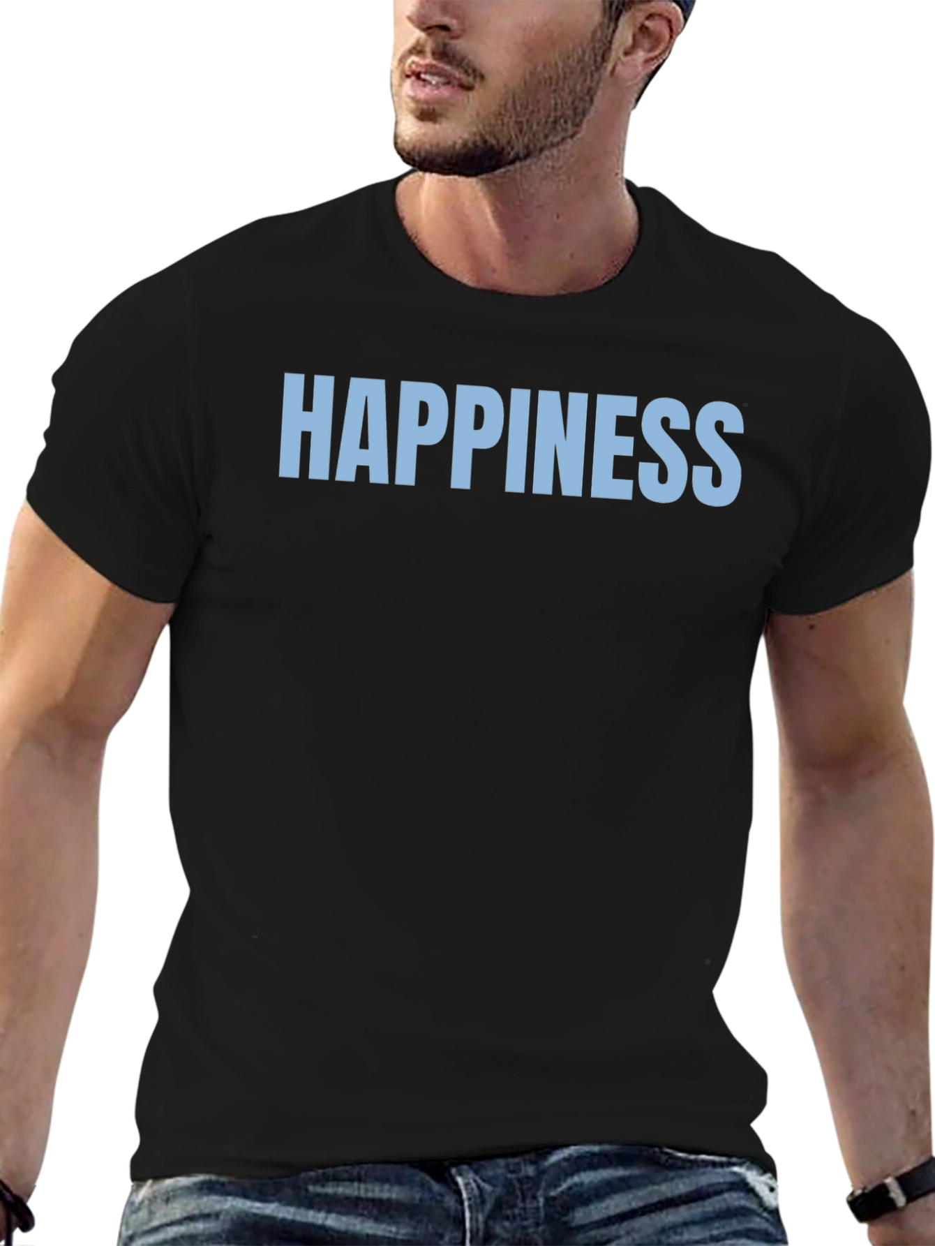 Black Happiness Graphic Tee - Black Casual T-Shirt view 6