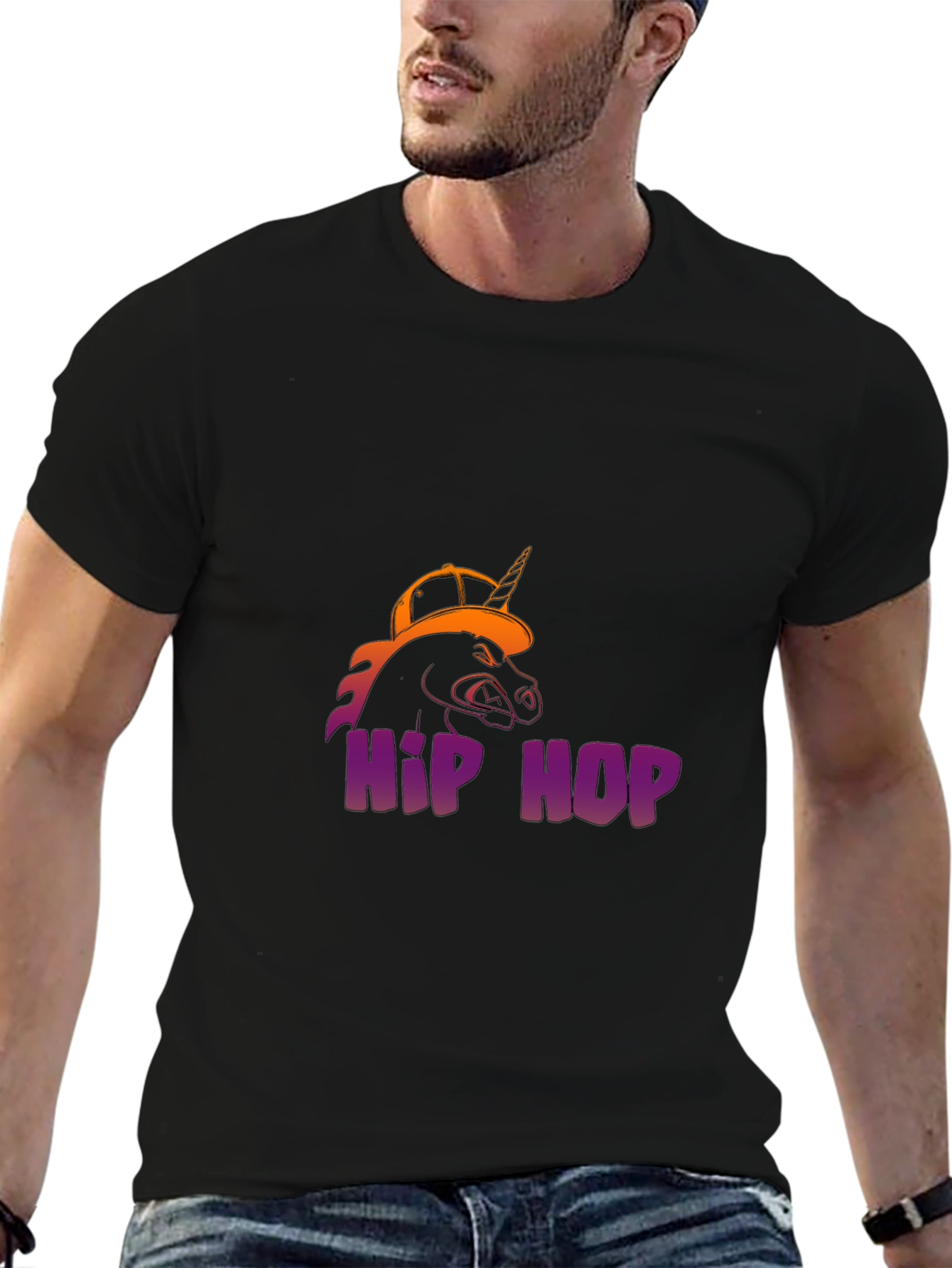 Black Hip Hop Unicorn Graphic T-Shirt view 6