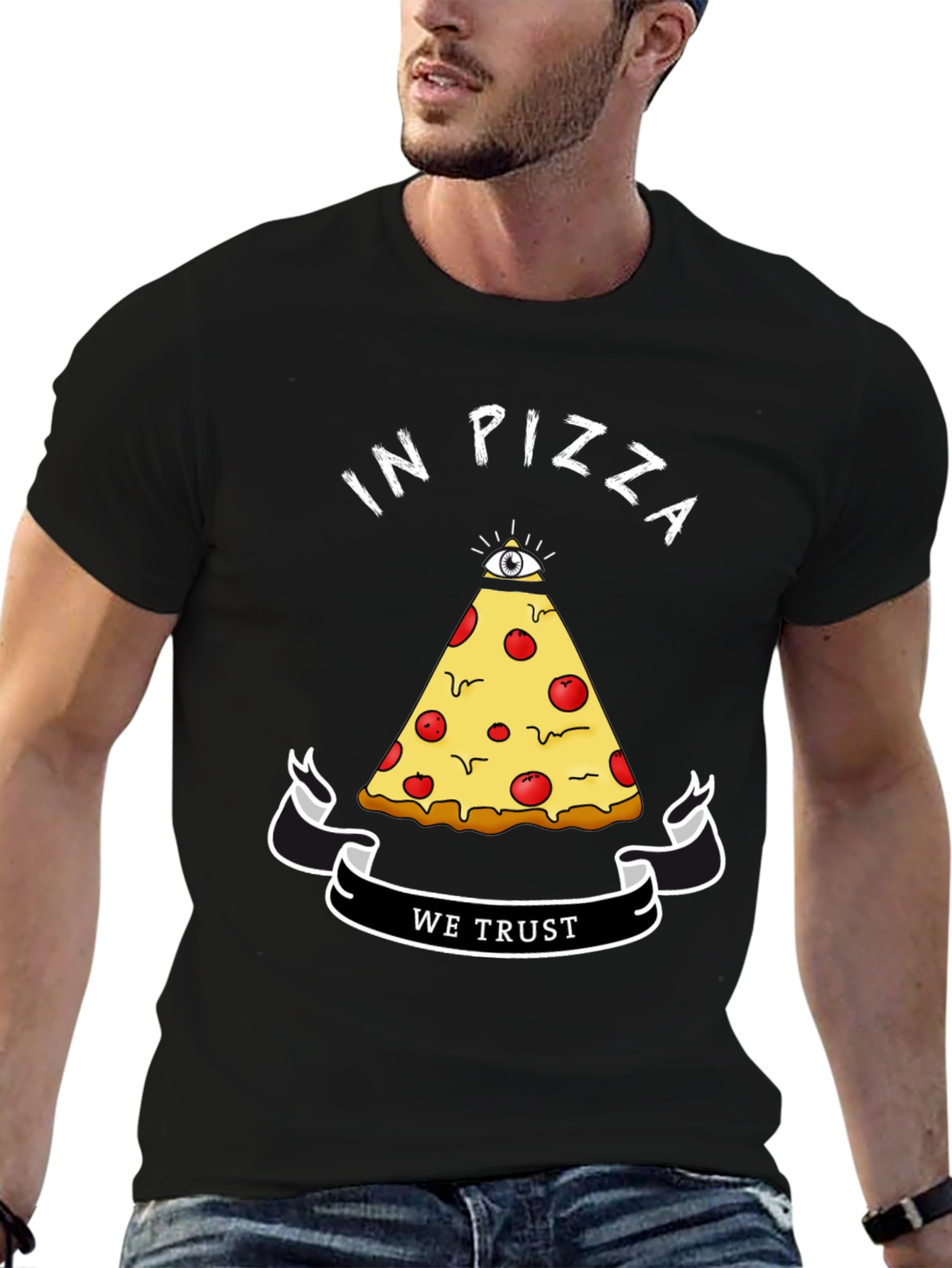 Black In Pizza We Trust Graphic T-Shirt view 6