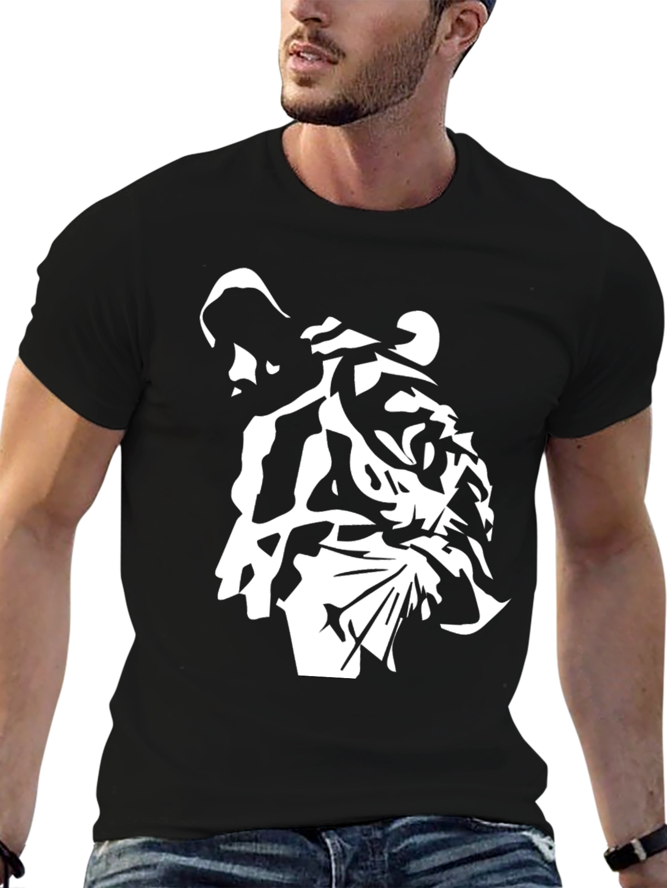 Black Abstract Tiger Graphic Tee - Men's Black T-Shirt view 6