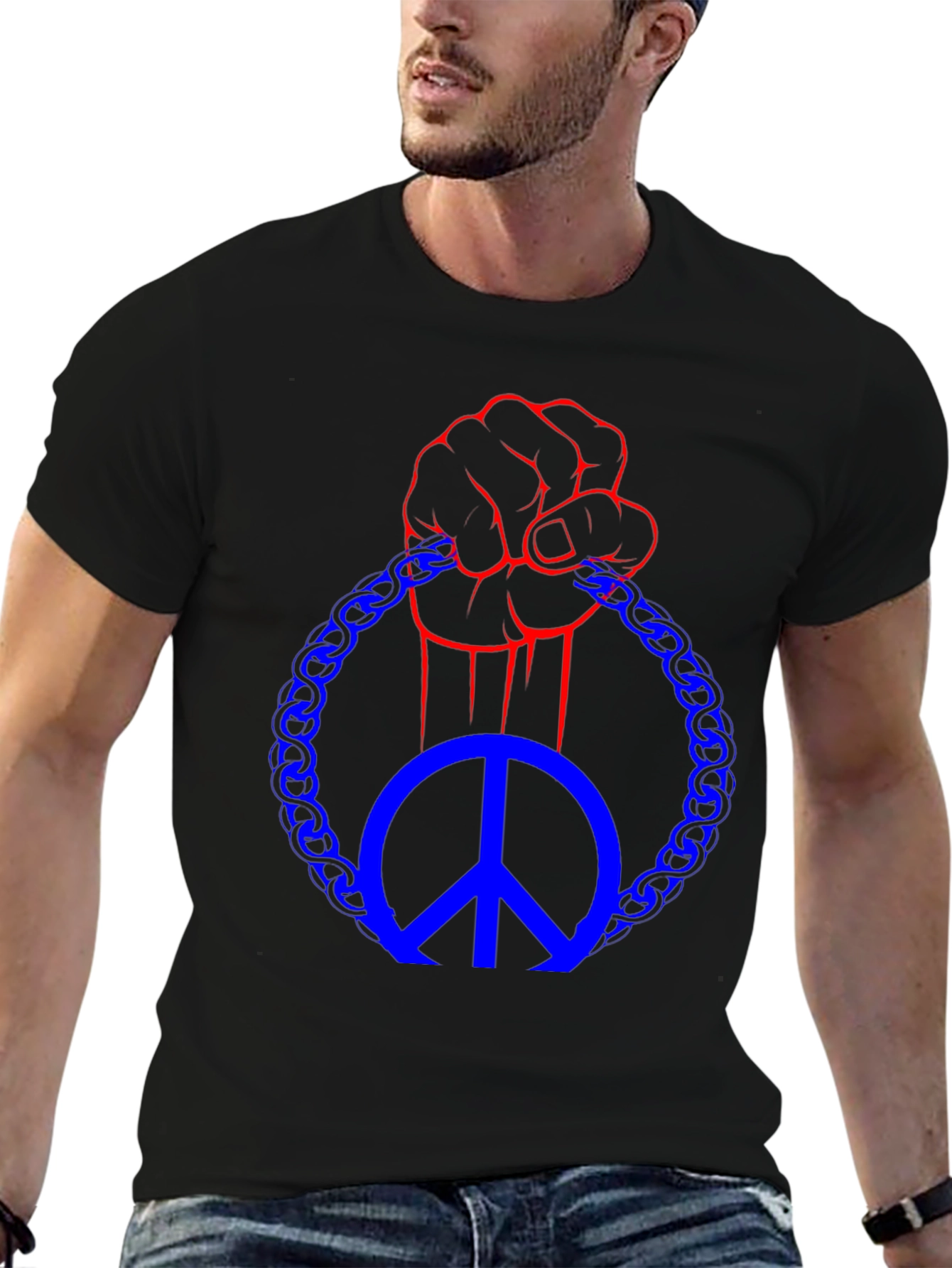Black Peace Fist T-Shirt - Black Graphic Tee view 6