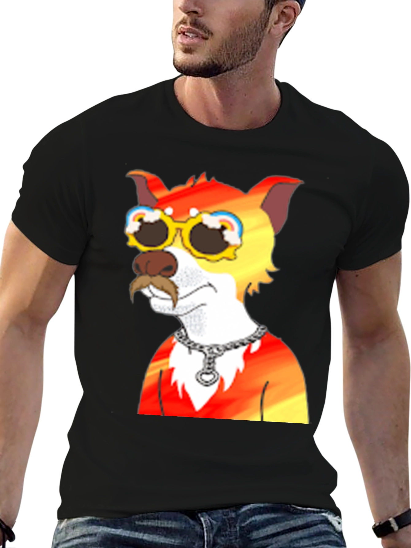Black Cool Cartoon Dog Graphic Tee - Black view 6