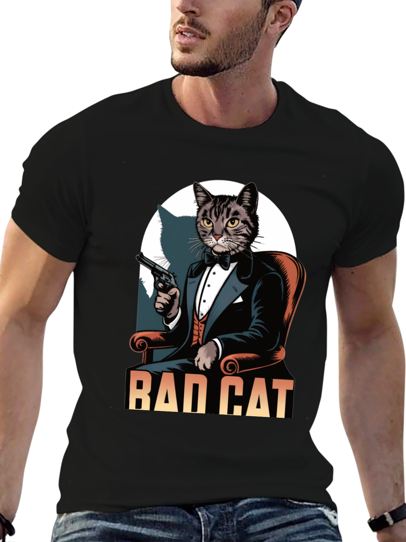 Black Bad Cat Tuxedo T-Shirt view 6