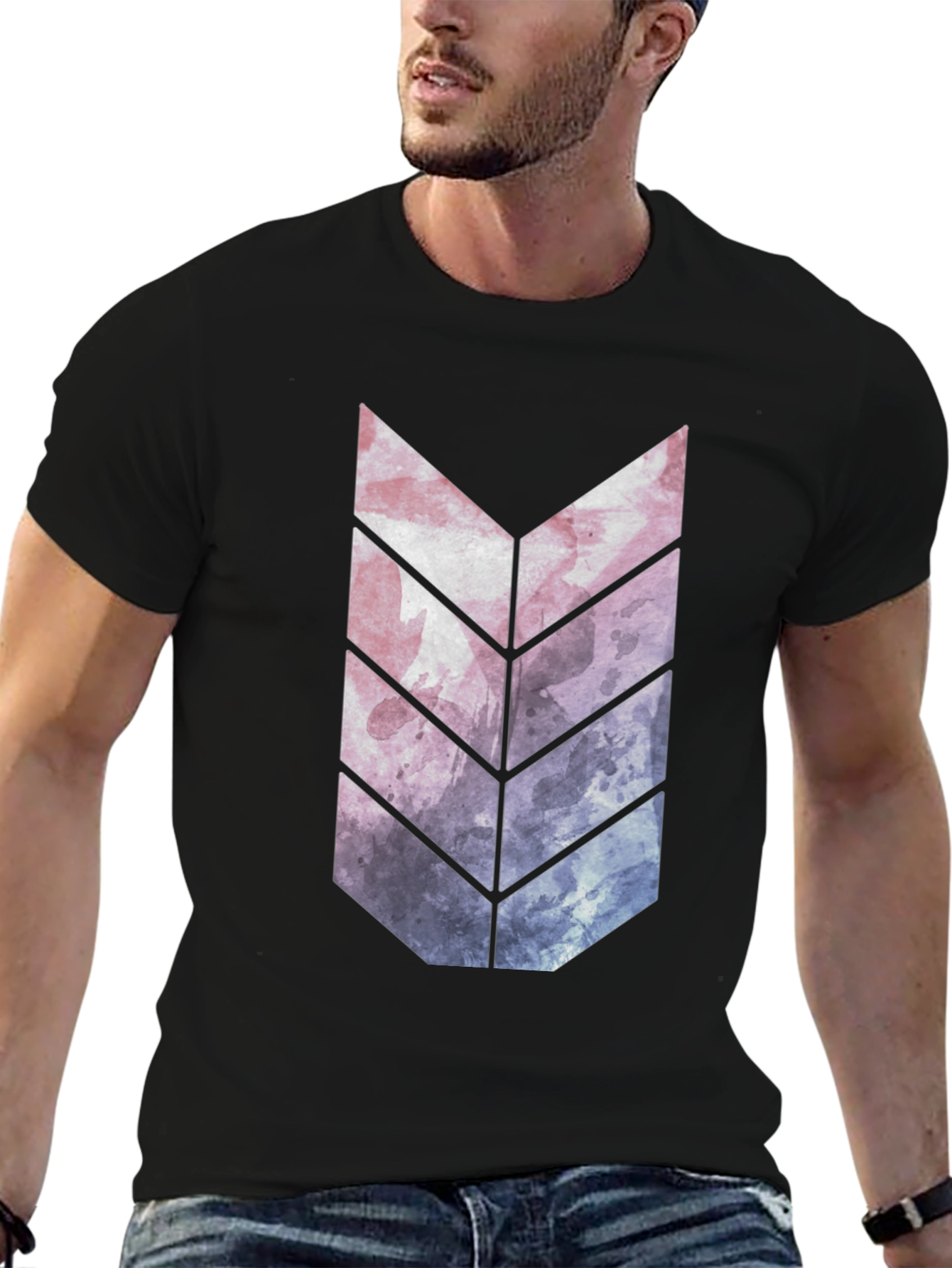 Black Abstract Arrow Graphic Tee - Black Cotton Blend view 6