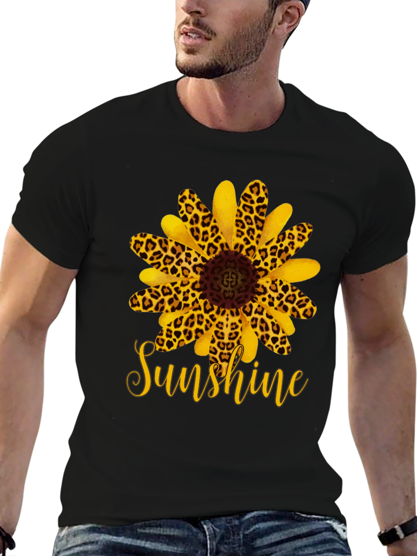 Black Leopard Sunflower 'Sunshine' Black T-Shirt view 6