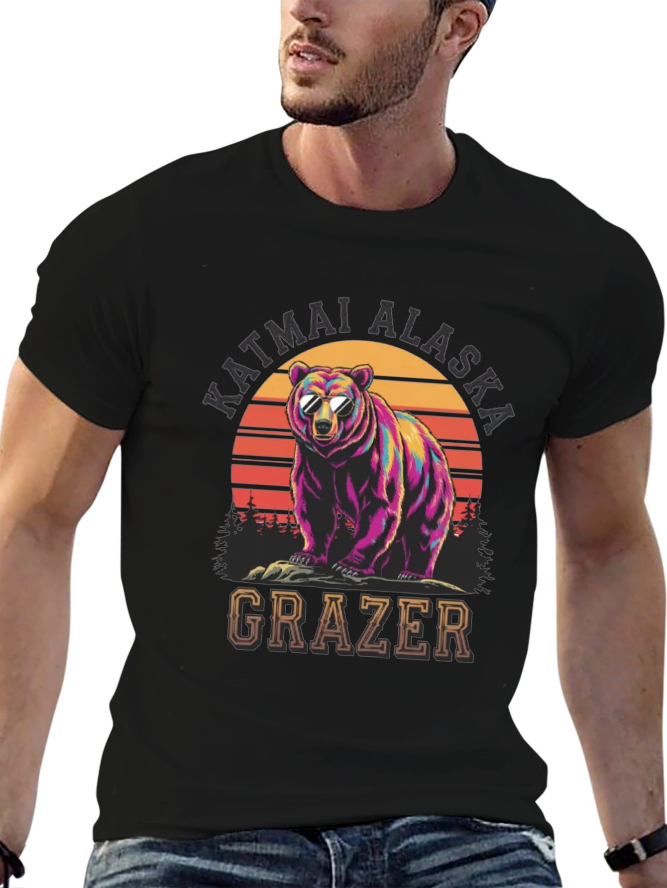 Black Katmai Alaska Bear Grazer Graphic T-Shirt view 6
