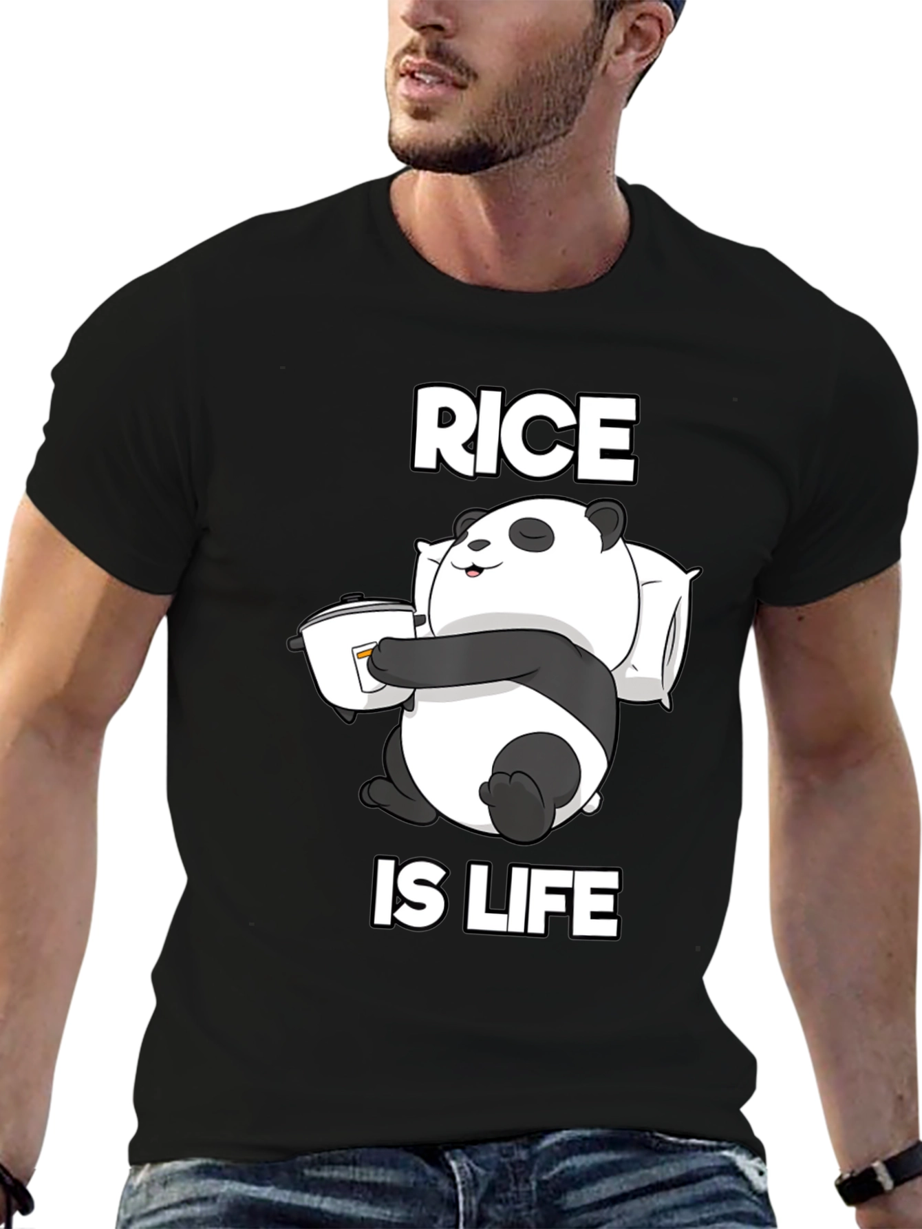 Black Rice is Life Panda T-Shirt - Funny Foodie Tee view 6