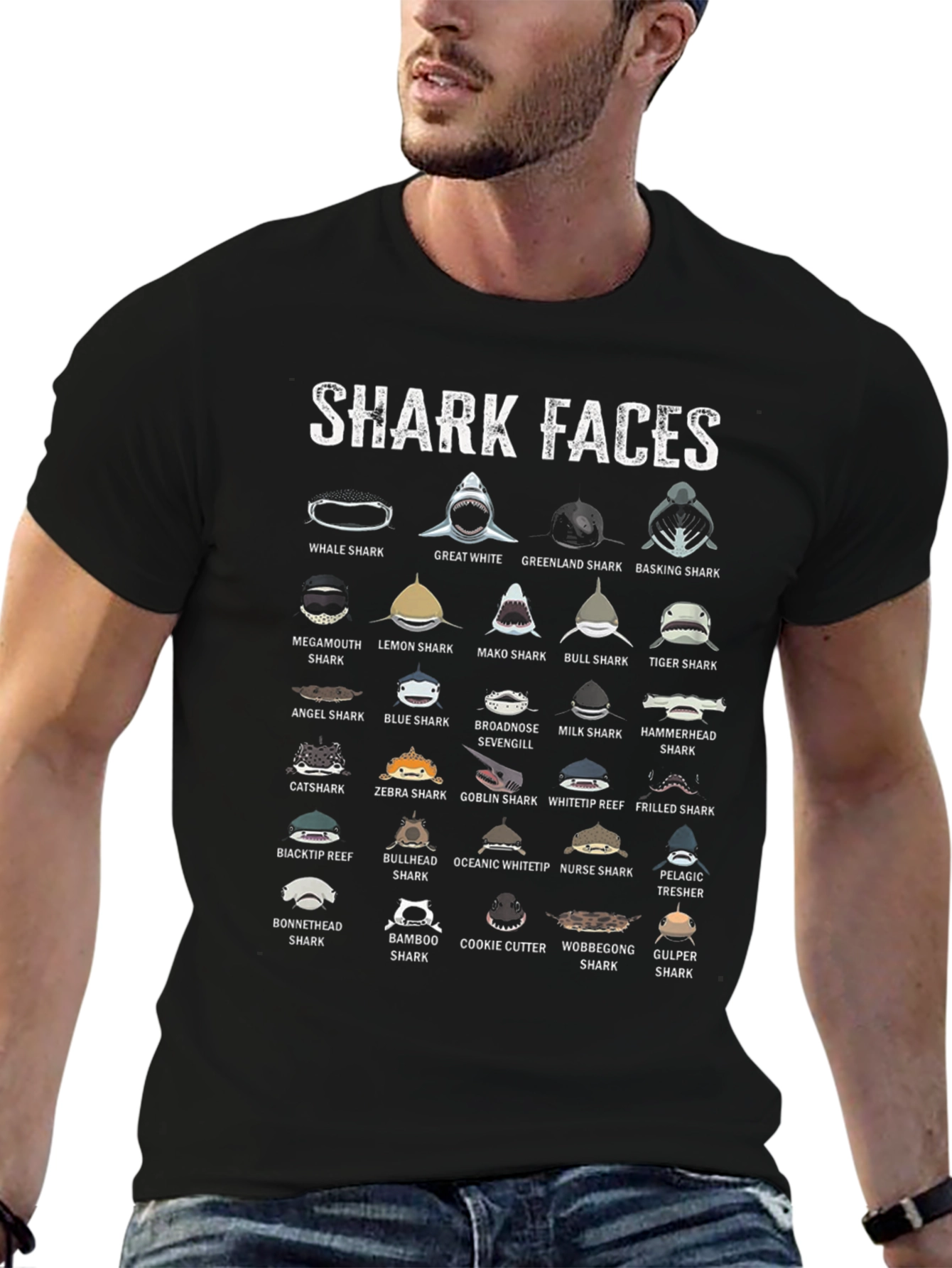 Black Shark Faces Graphic Print T-Shirt view 6