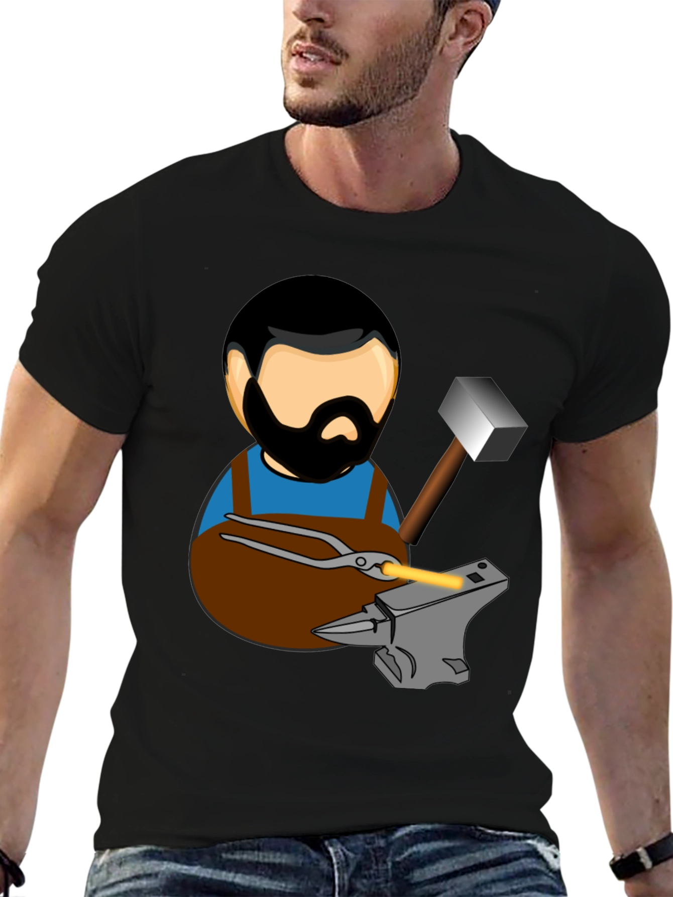 Black Blacksmith T-Shirt Cartoon Anvil Hammer Forge view 6