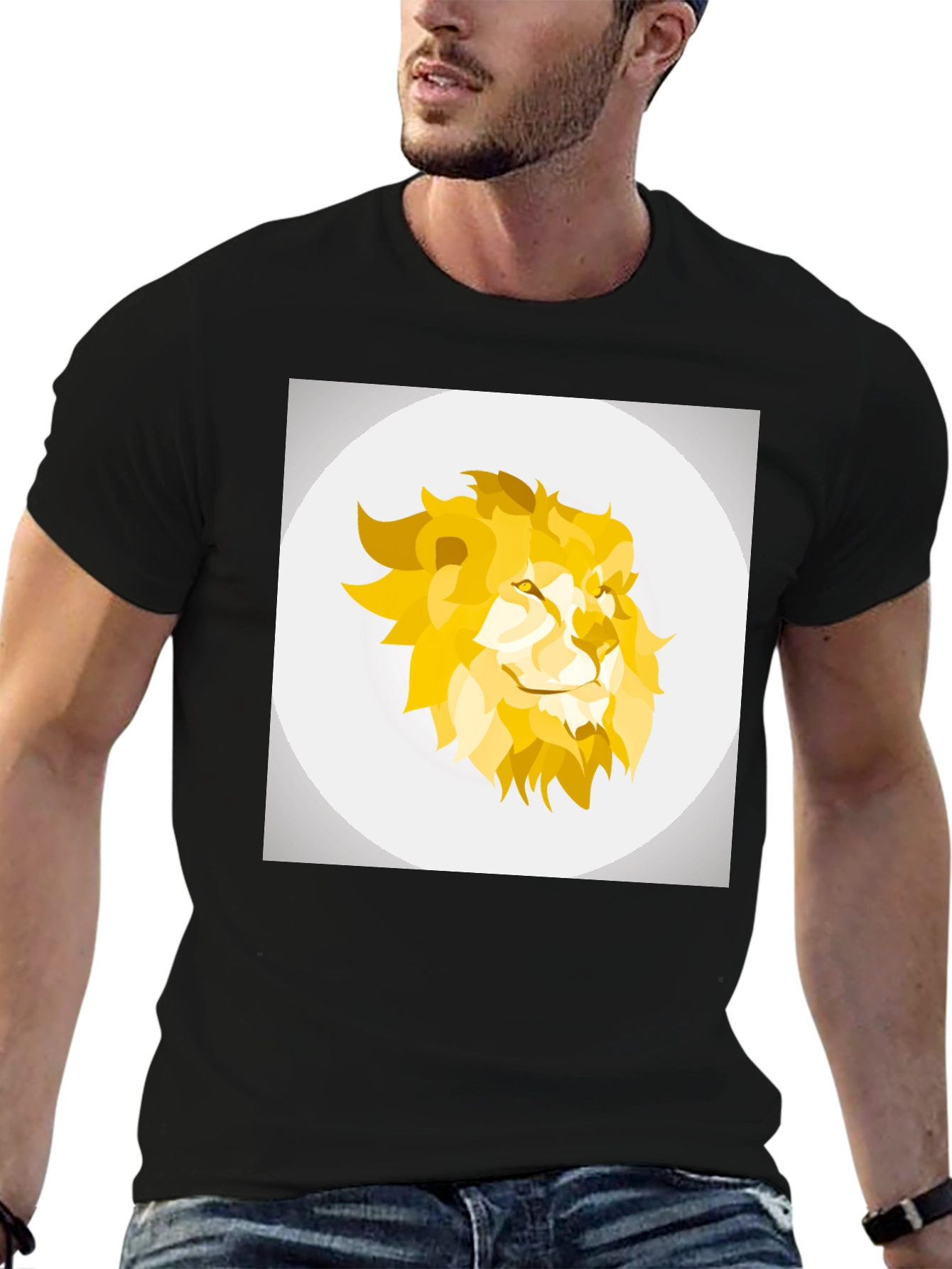 Black Geometric Lion Head Graphic Tee - Black view 6