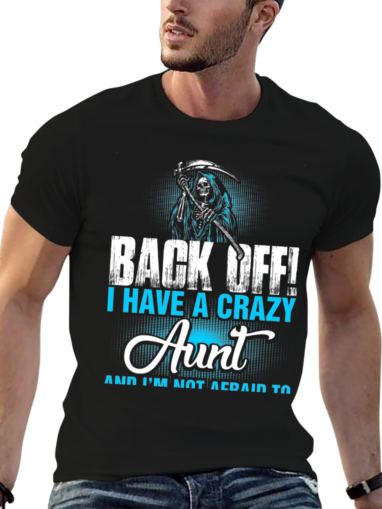 Black Crazy Aunt T-Shirt - Grim Reaper Design view 6