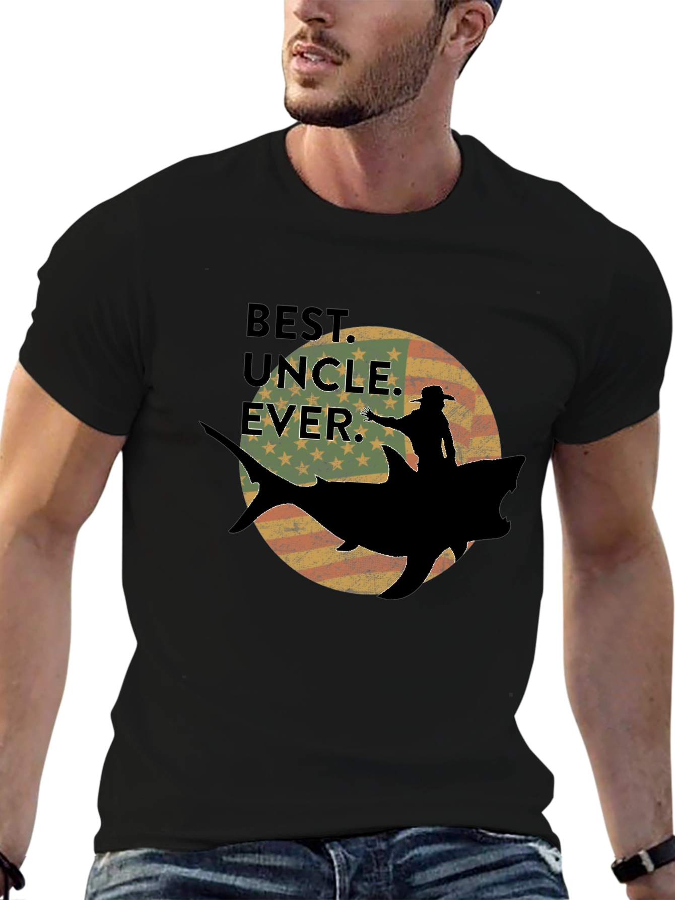 Black Best Uncle Ever Shark Rider Graphic Tee view 6