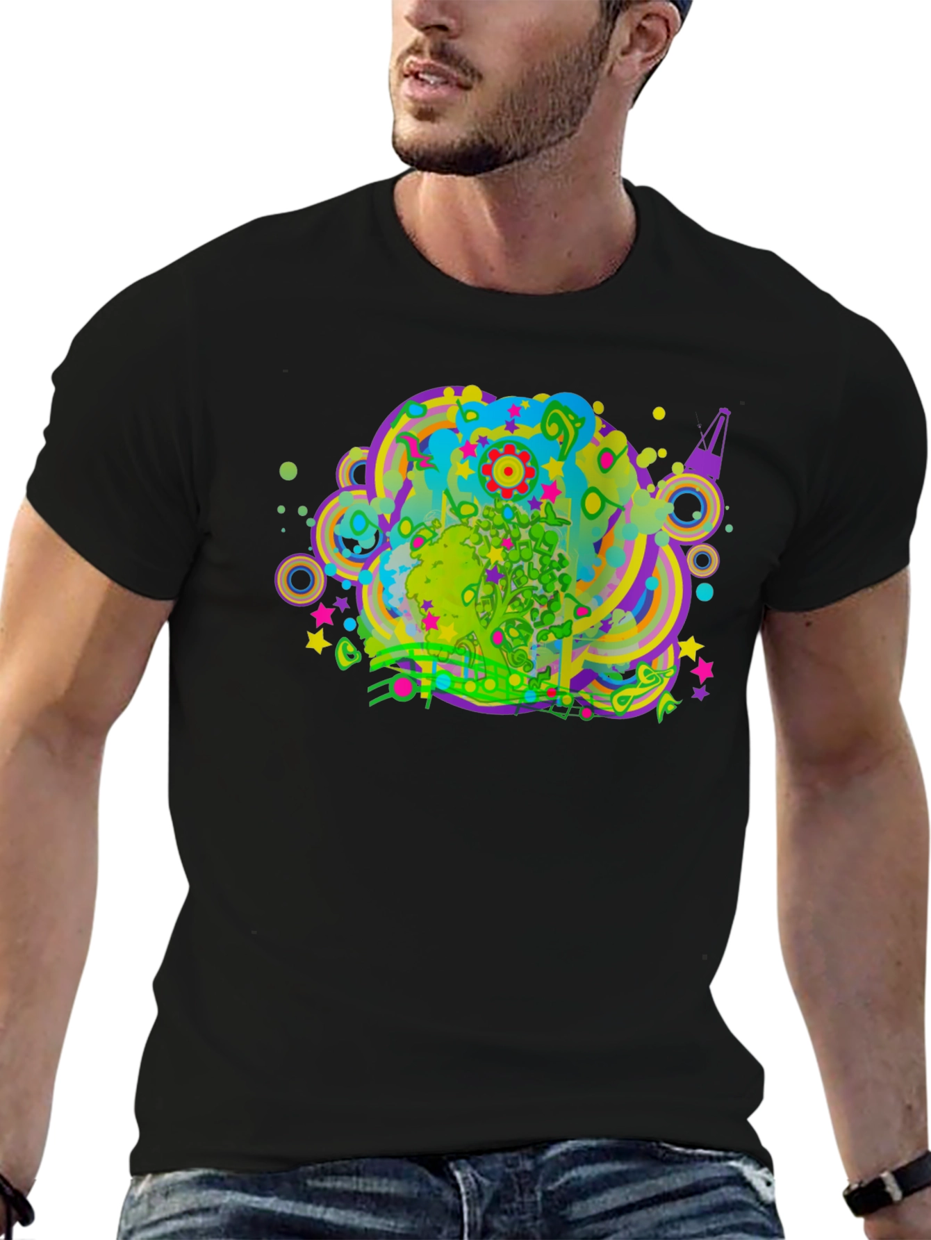 Black Psychedelic Graphic Print Black T-Shirt view 6