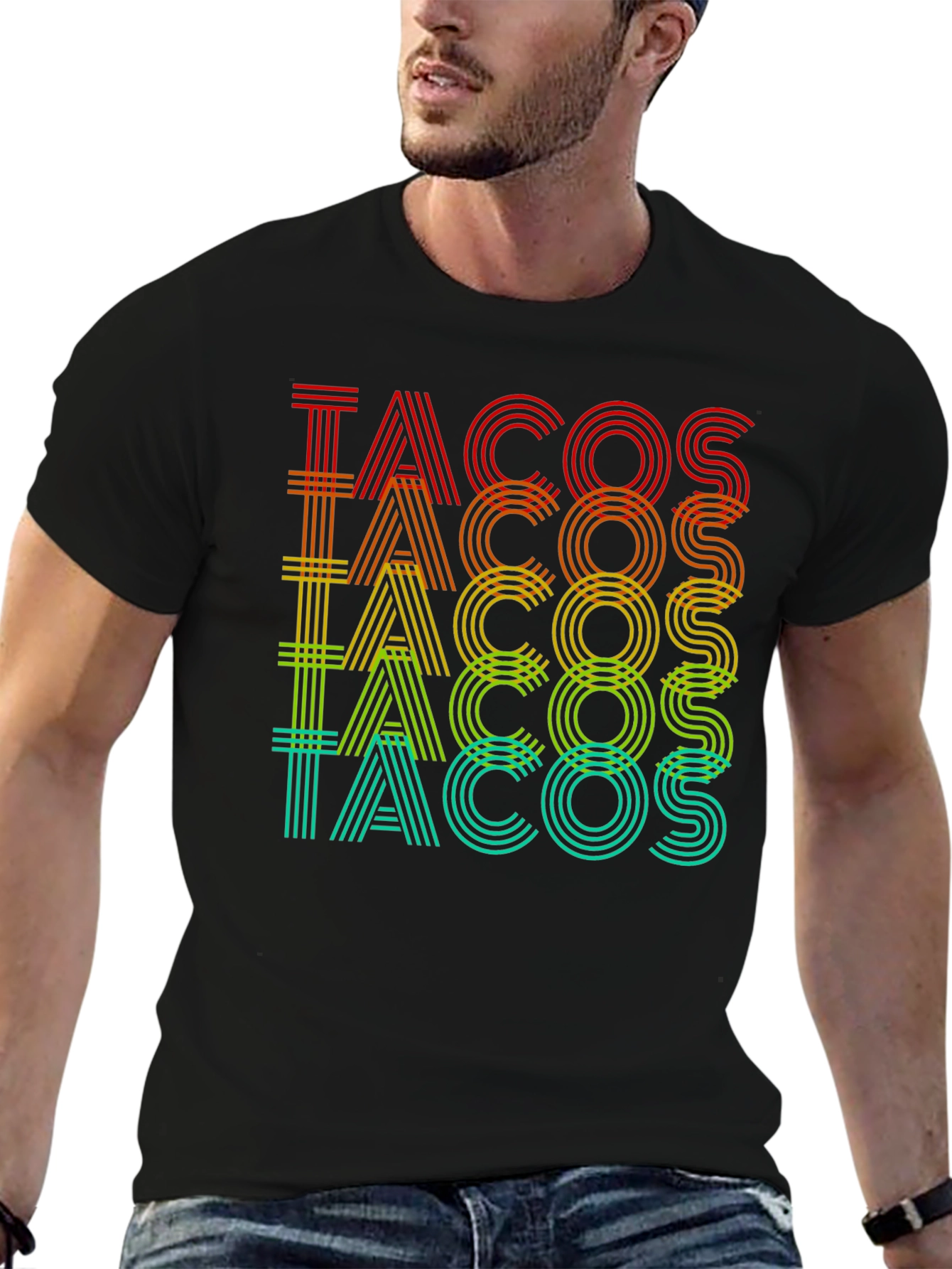 Black Tacos Graphic Print Crew Neck T-Shirt view 6