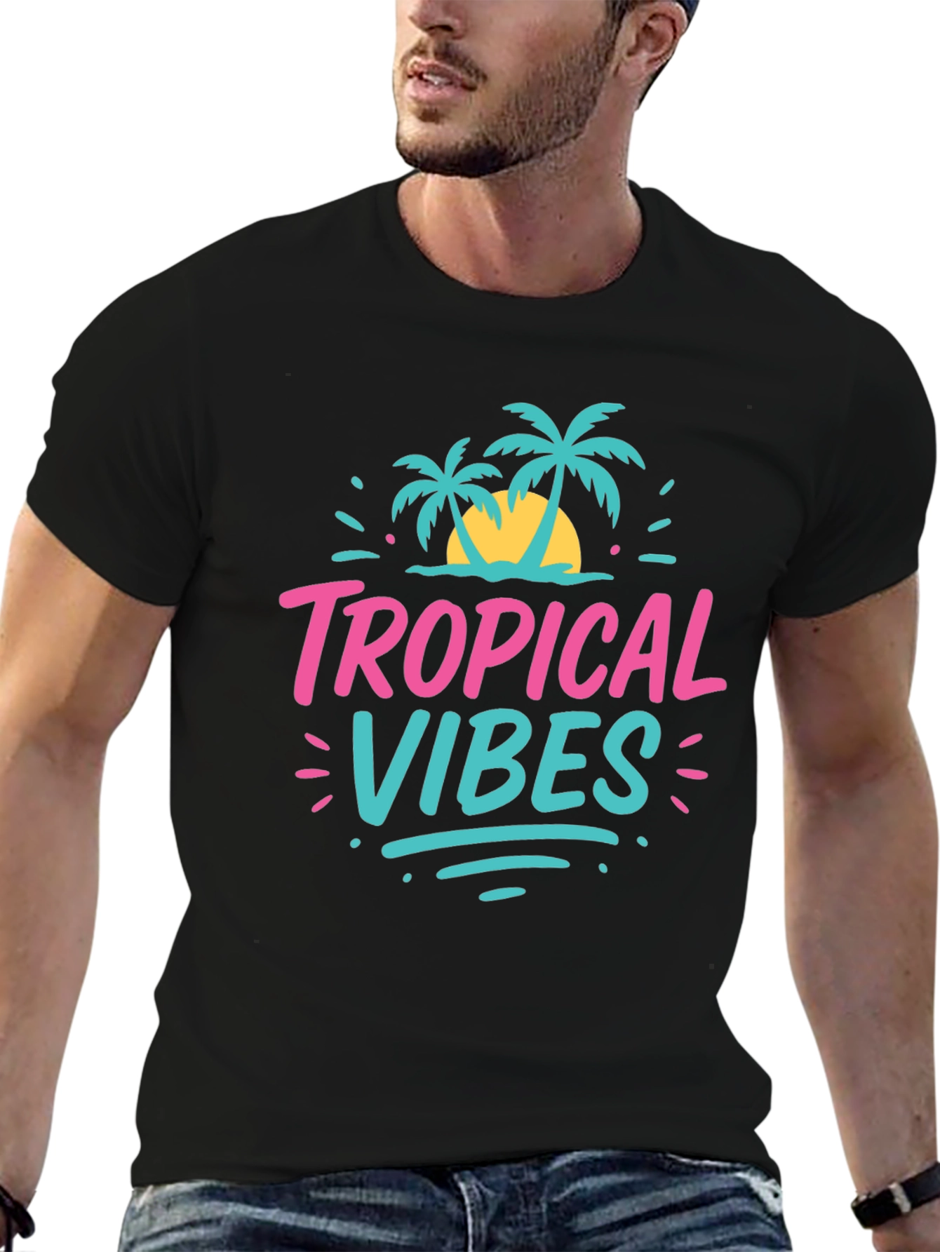 Black Tropical Vibes Graphic Tee - Summer Ready! view 6