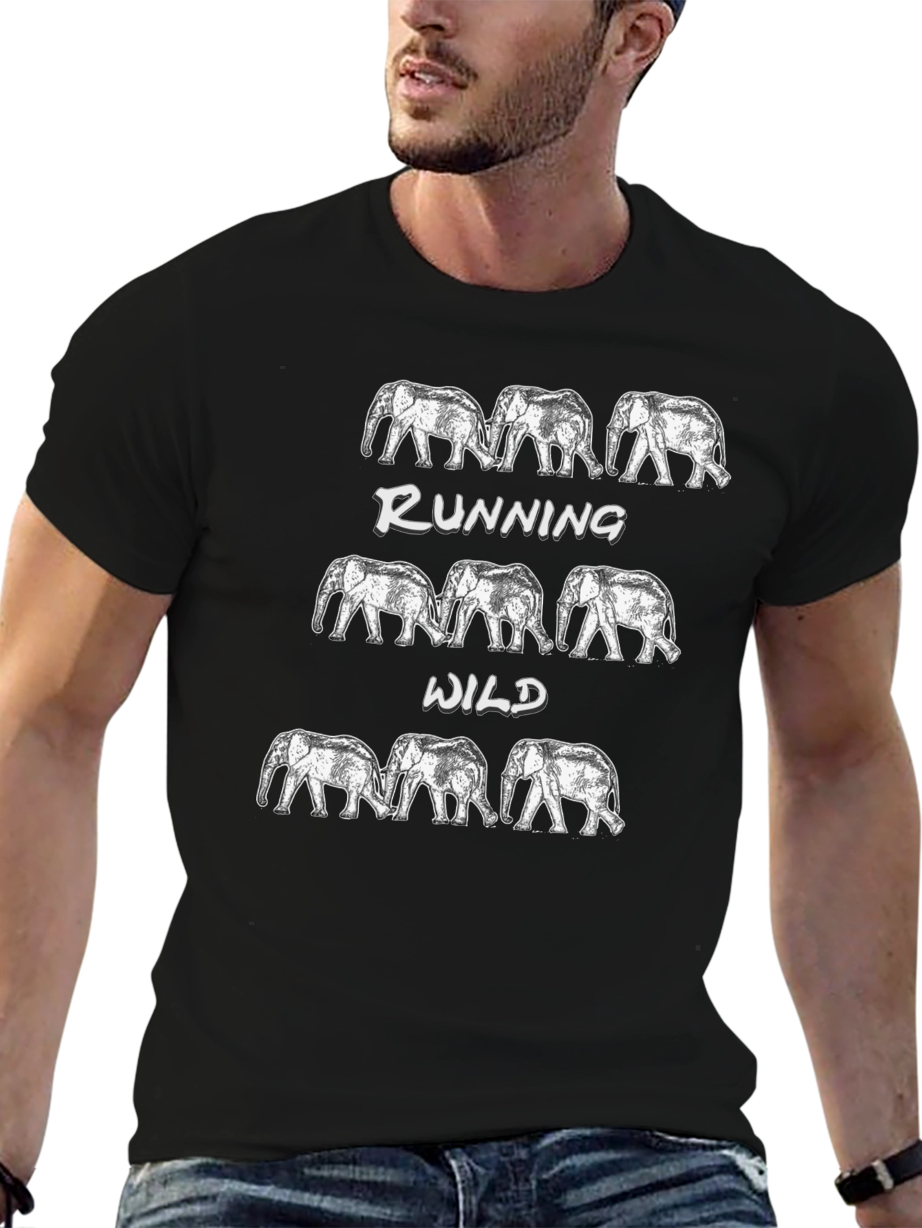 Black Running Wild Elephant Graphic Tee view 6