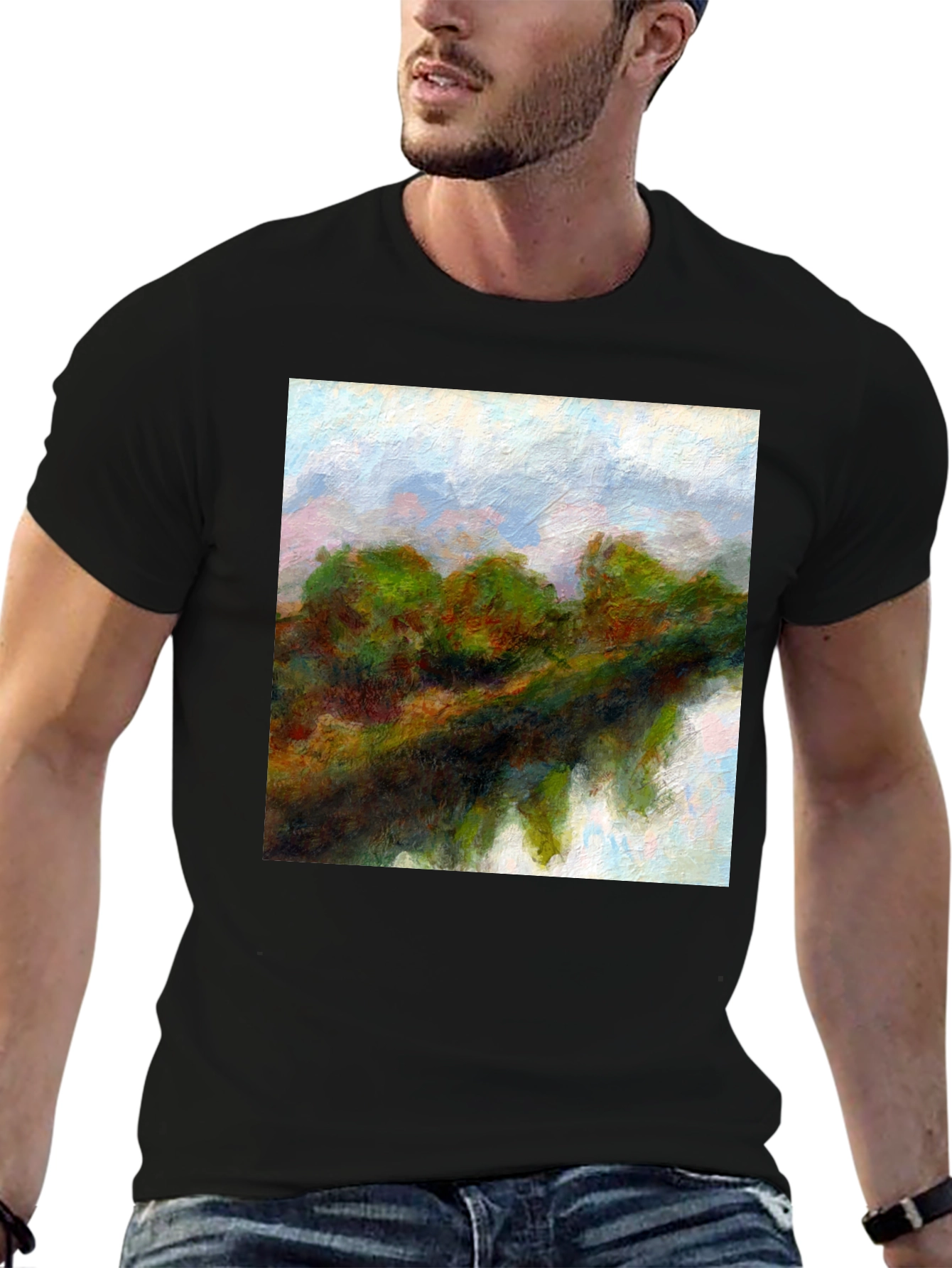 Black Abstract Landscape Graphic Tee view 6